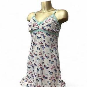 White butterfly print babydoll mini dress (M)