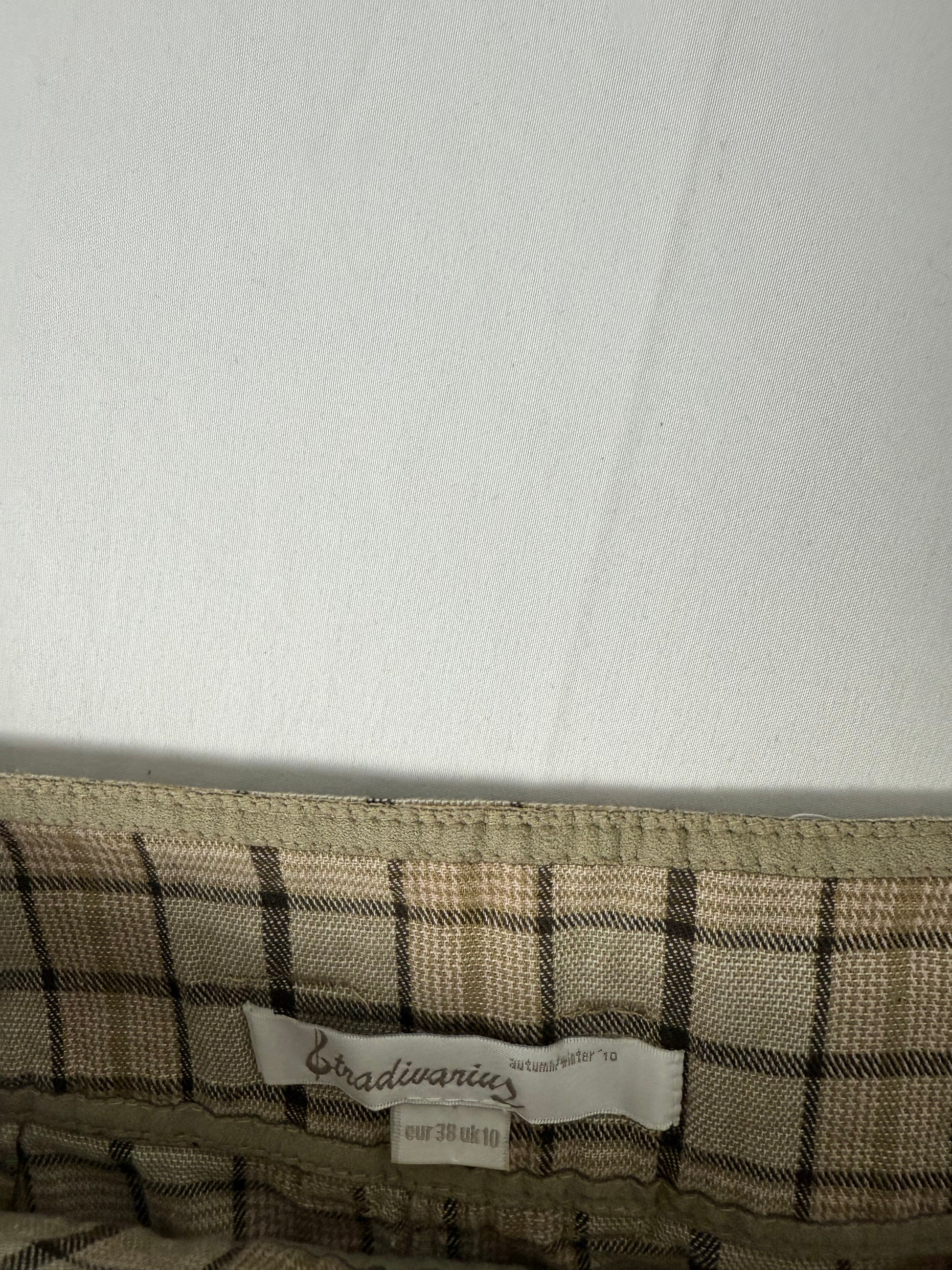 Brown check print low rise cotton mini skirt (M)