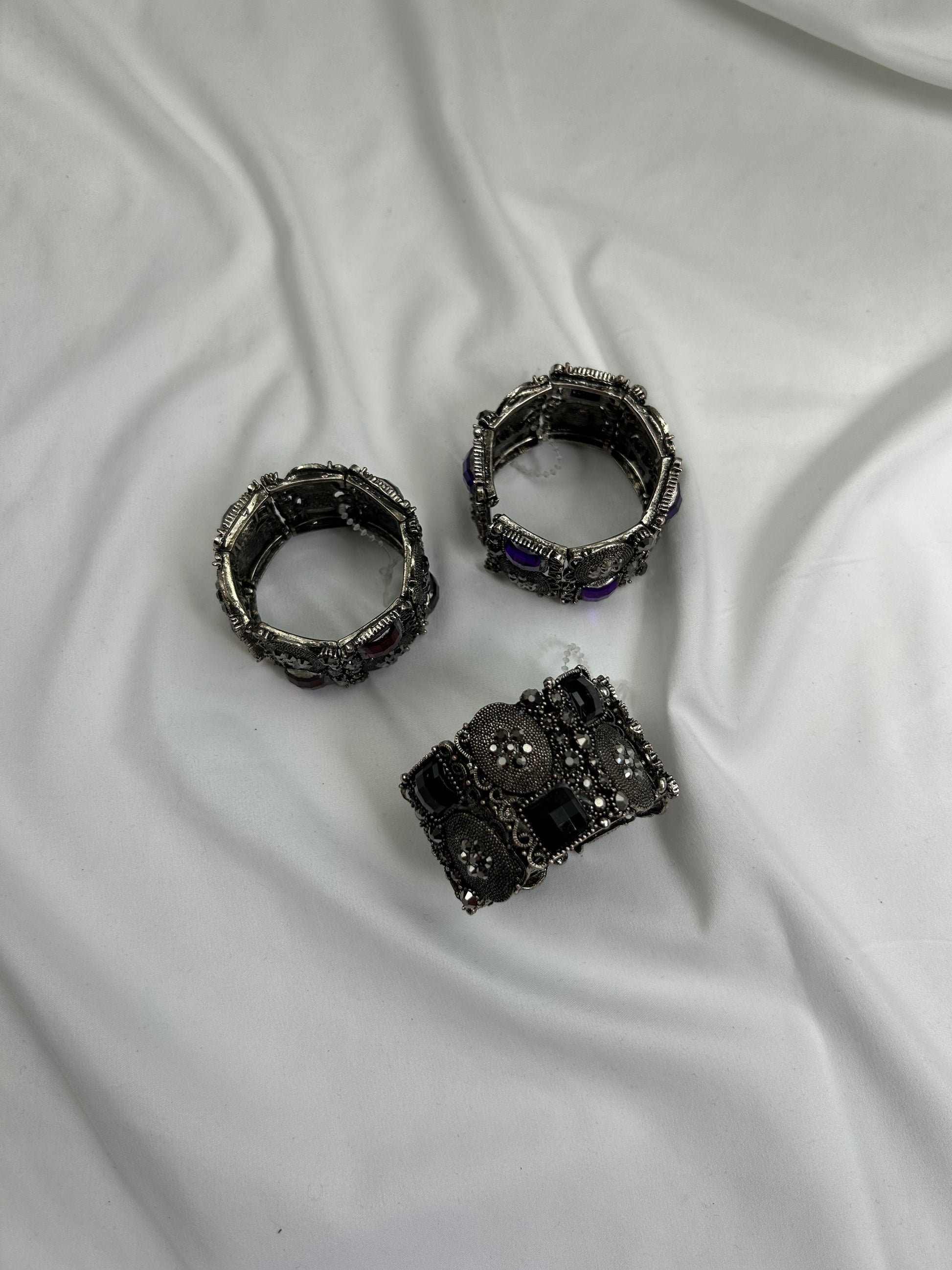 Silver inox gems bangle bracelet