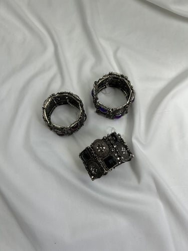 Silver inox gems bangle bracelet