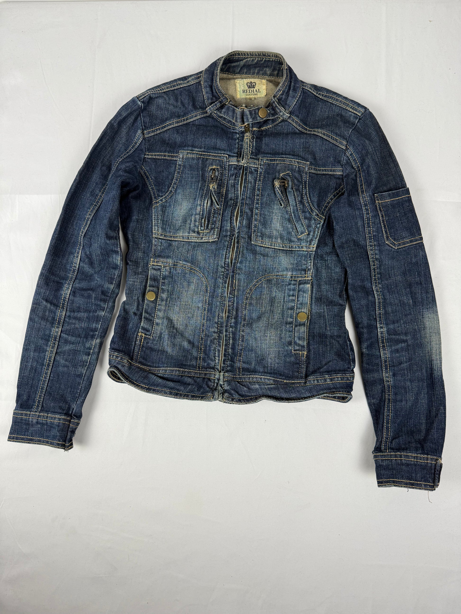 Navy blue zip up biker jacket (S)