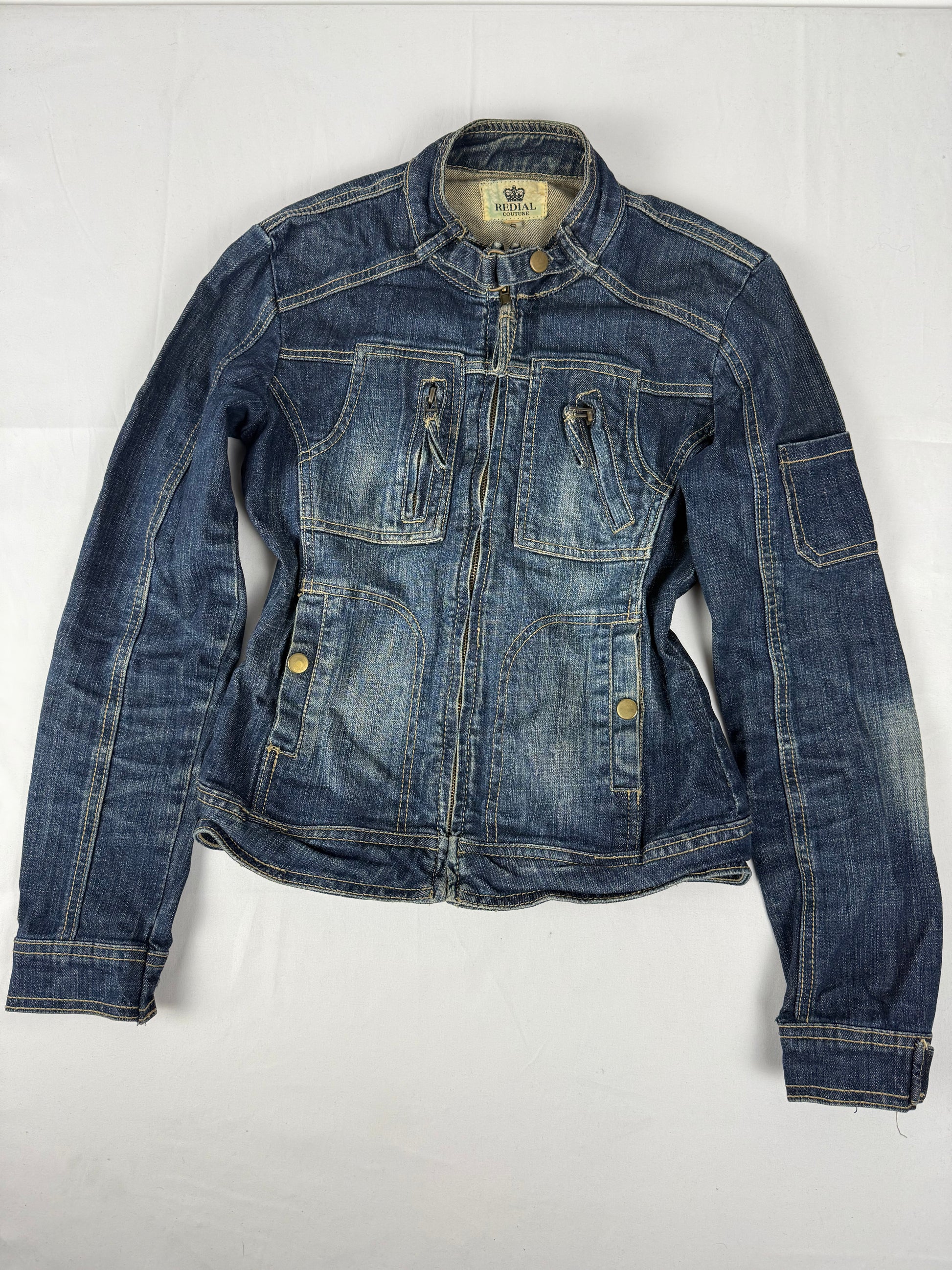 Navy blue zip up biker jacket (S)