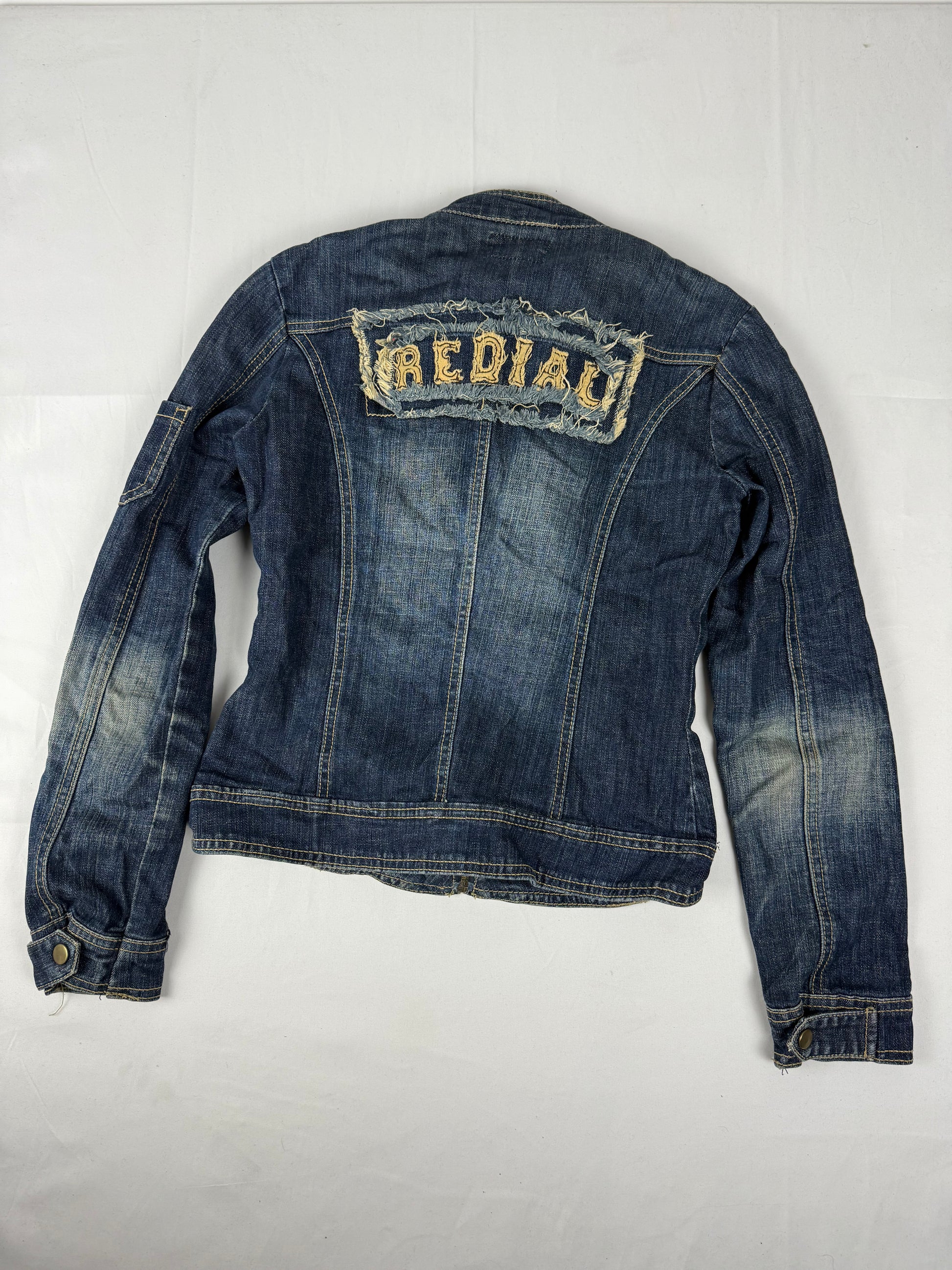 Navy blue zip up biker jacket (S)