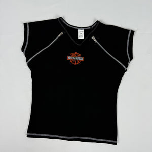 Black cotton zip up biker tee (S)