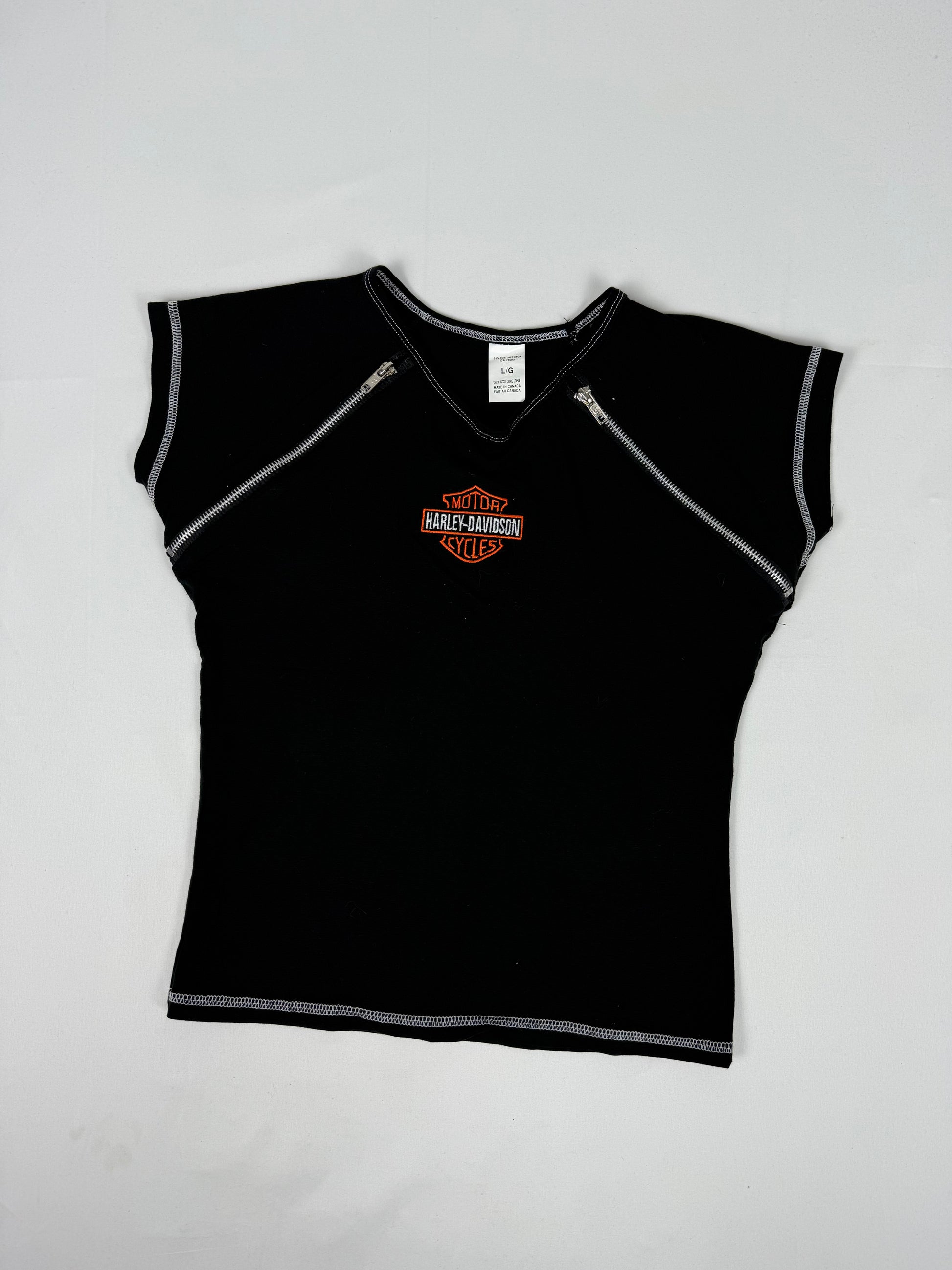 Black cotton zip up biker tee (S)