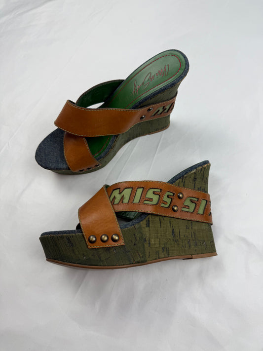 Brown logo wedge mules heels (39)