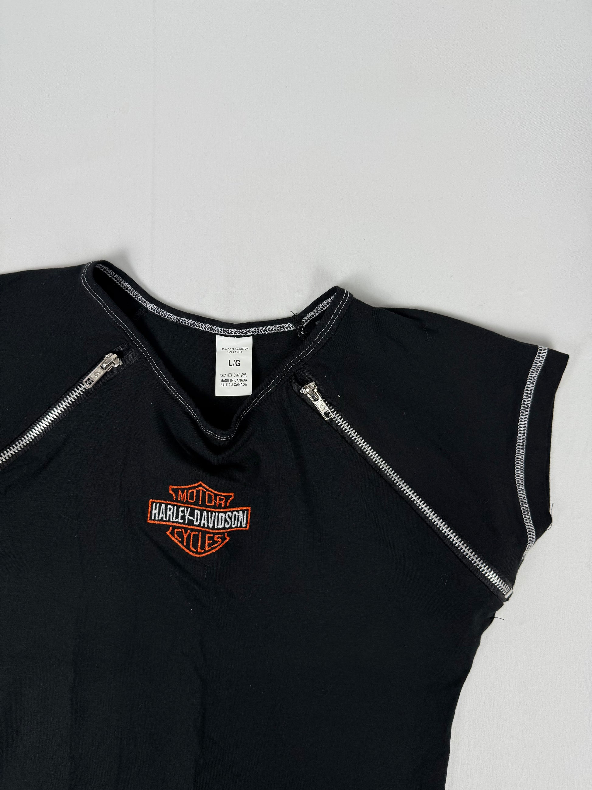 Black cotton zip up biker tee (S)