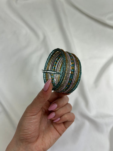 Pearls green bangle bracelet