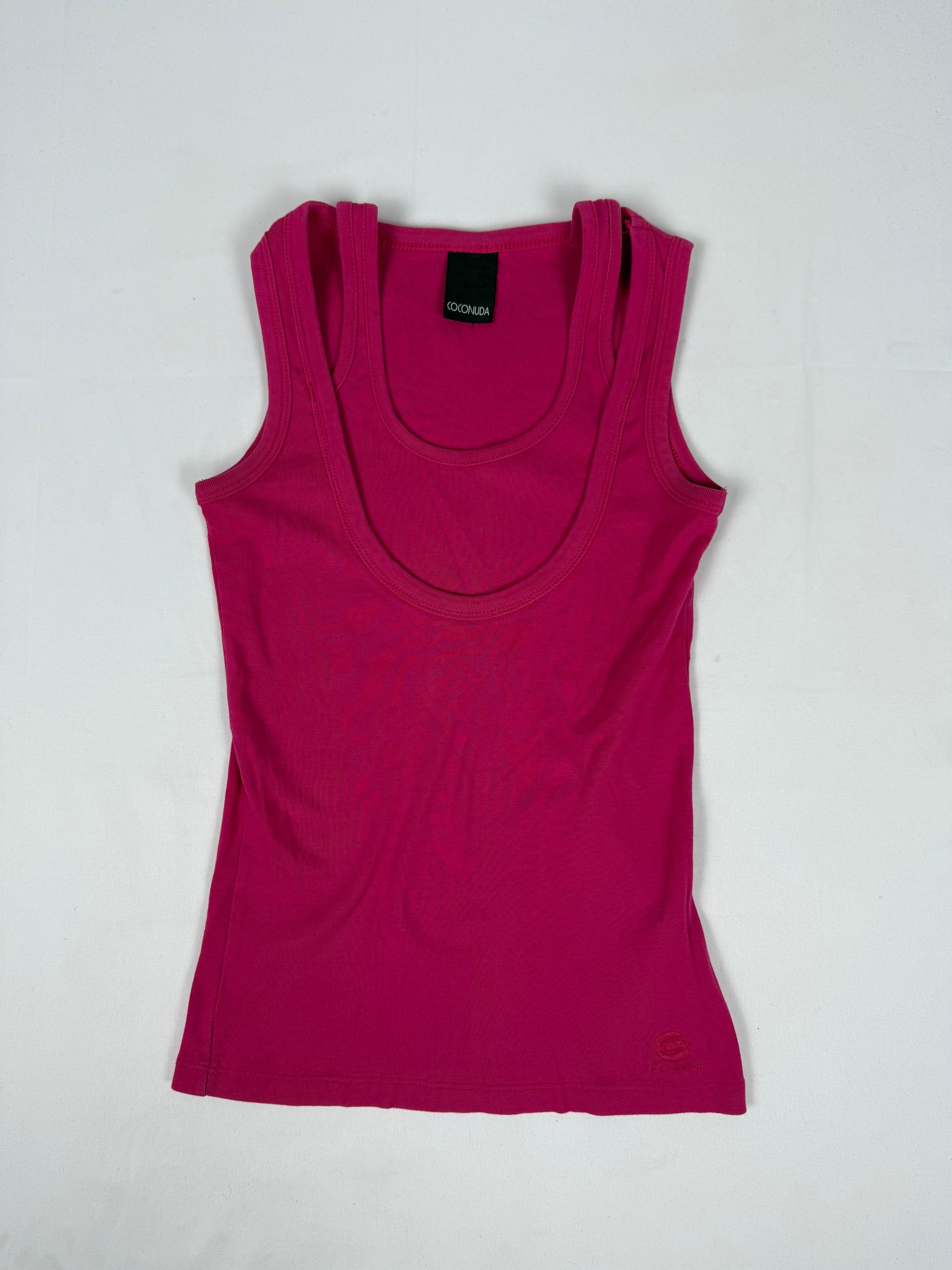Pink double straps cotton tank top (S)