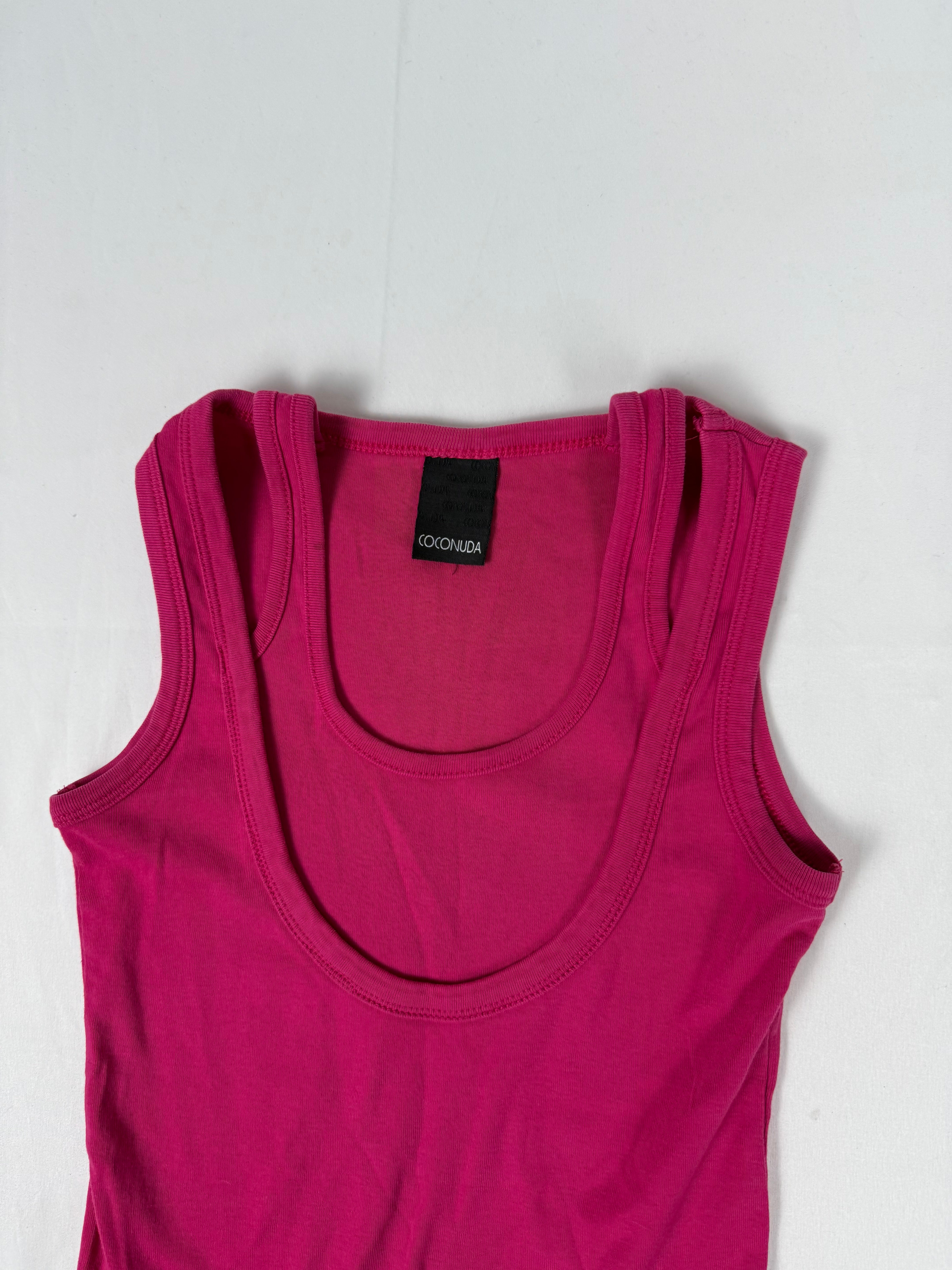Pink double straps cotton tank top (S)