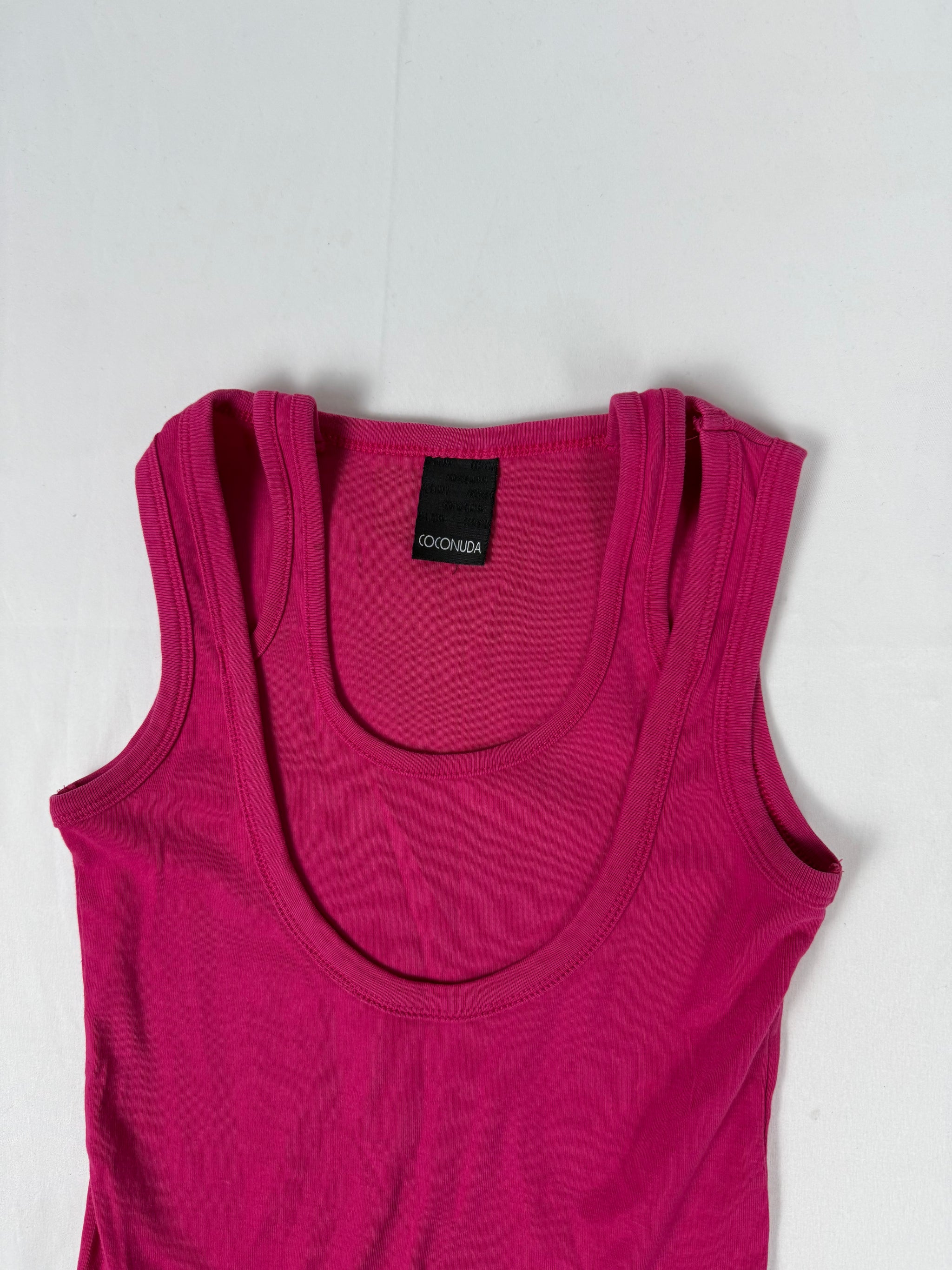 Pink double straps cotton tank top (S)