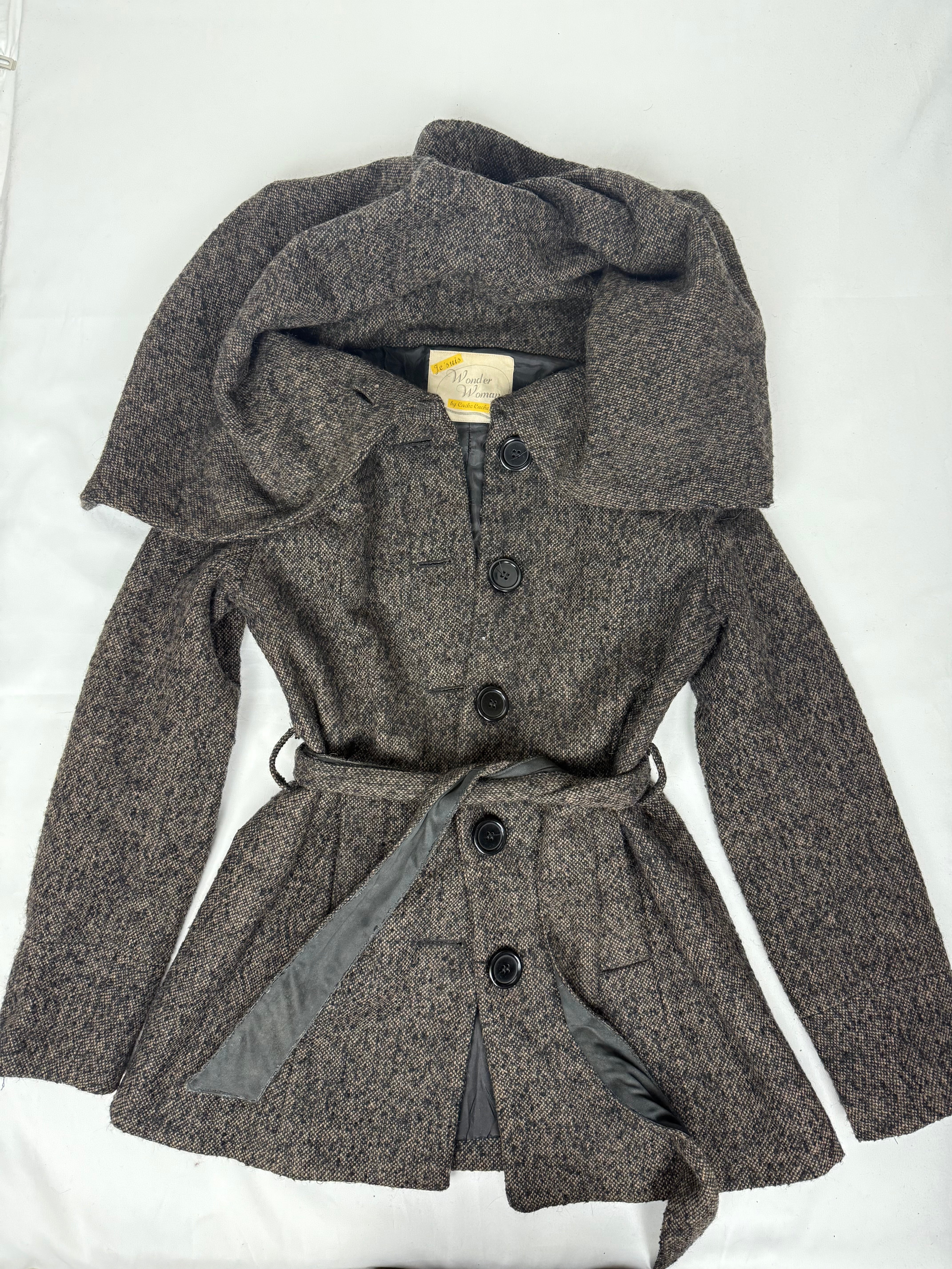 Beige oversized neck wool trench coat (S)