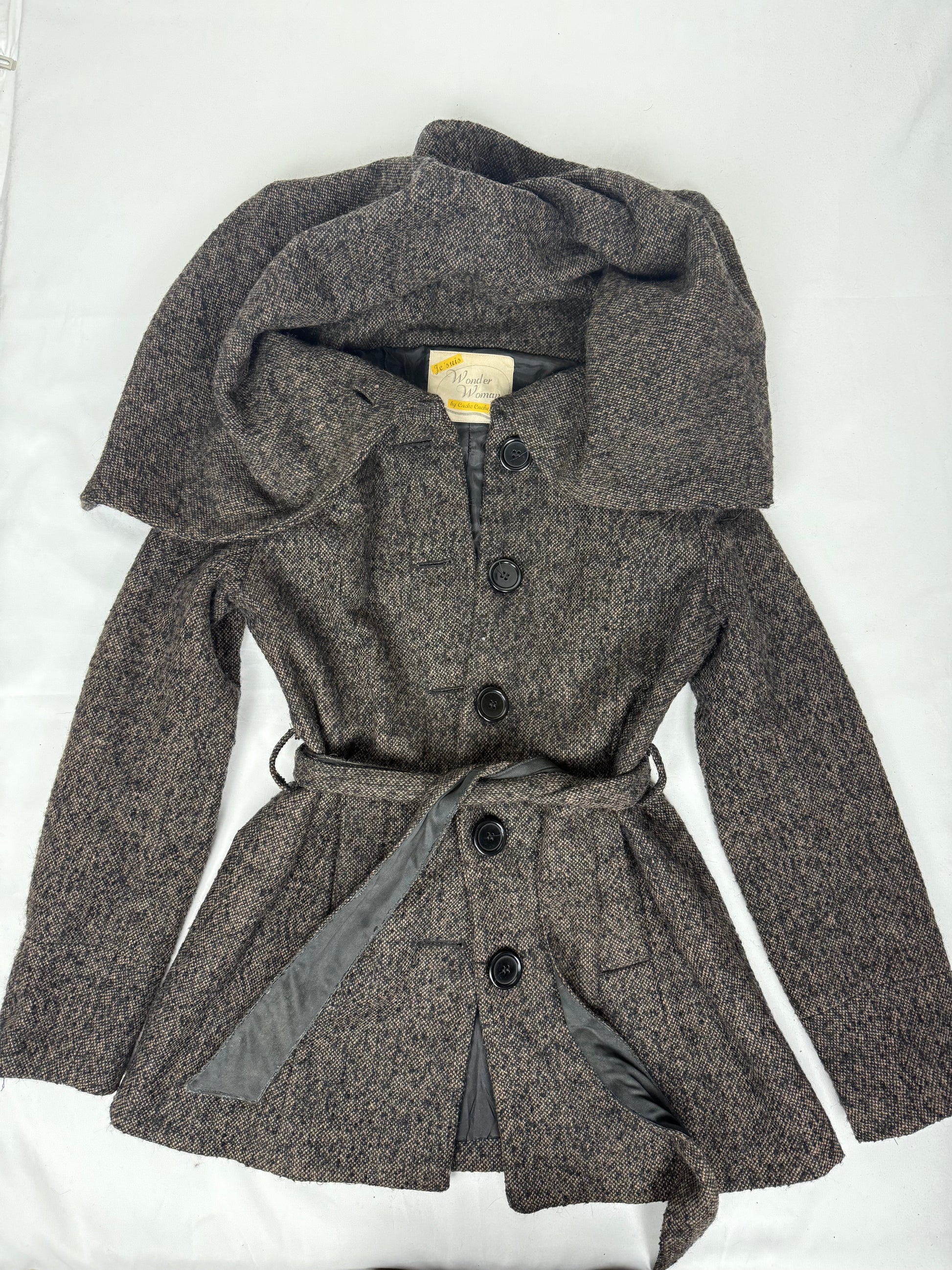 Beige oversized neck wool trench coat (S)