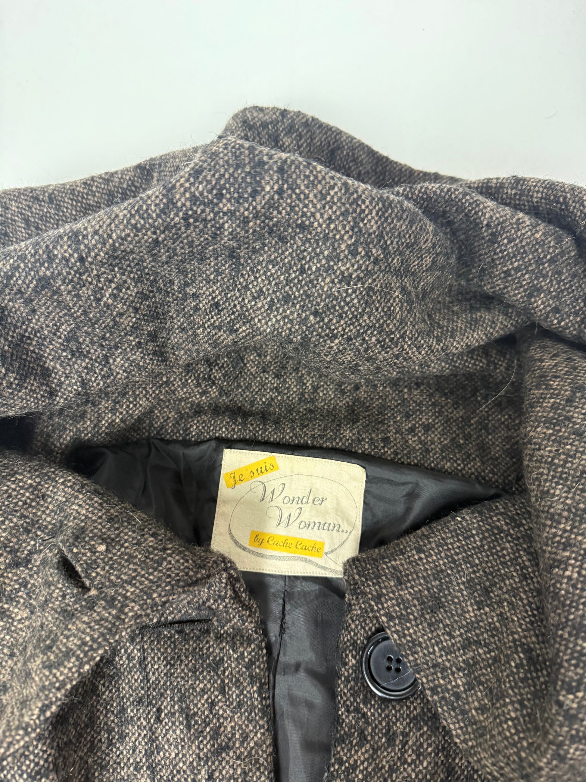 Beige oversized neck wool trench coat (S)