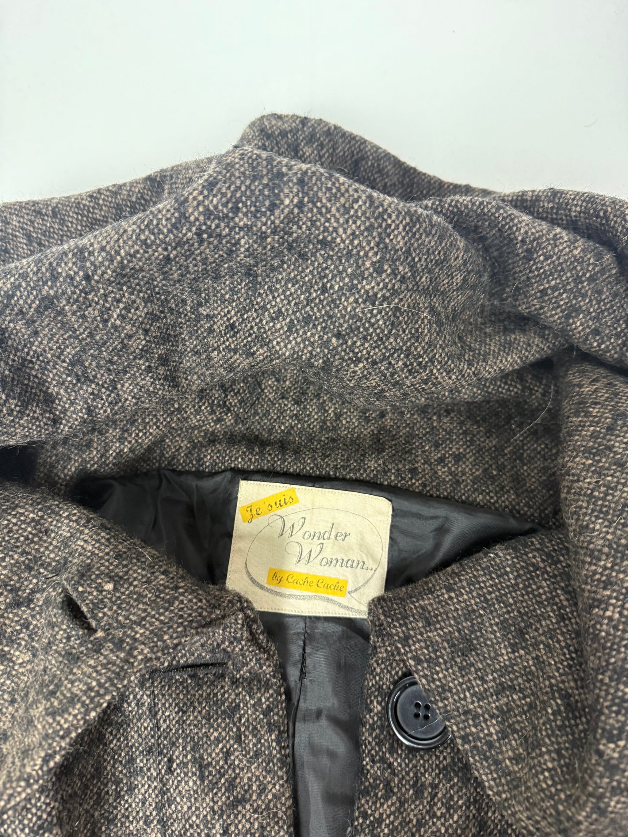 Beige oversized neck wool trench coat (S)