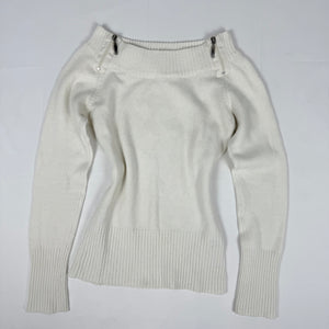 White bardot neck zip up jumper (S/M)