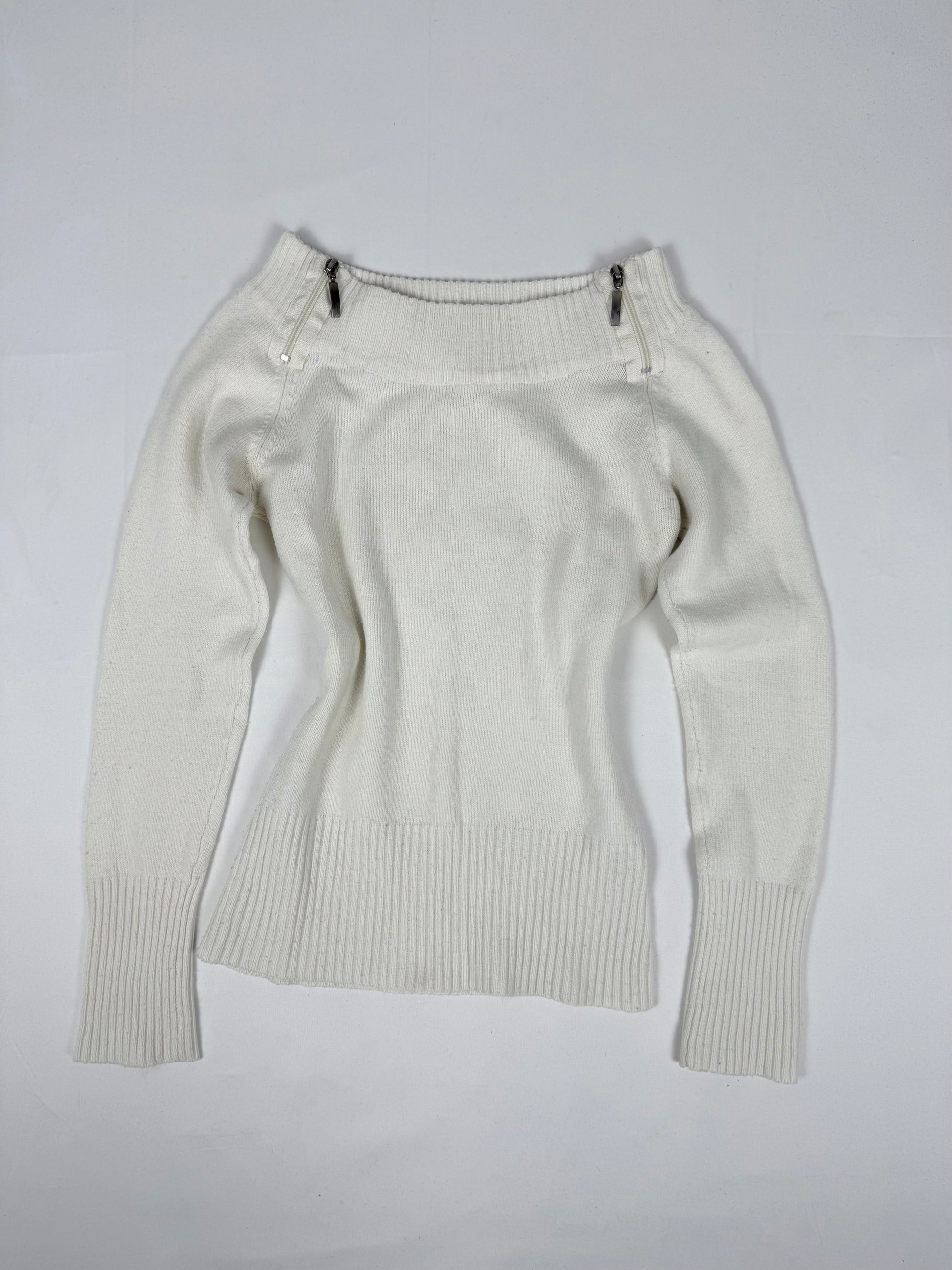 White bardot neck zip up jumper (S/M)