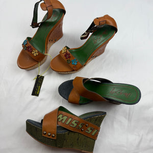 Brown logo wedge mules heels (39)