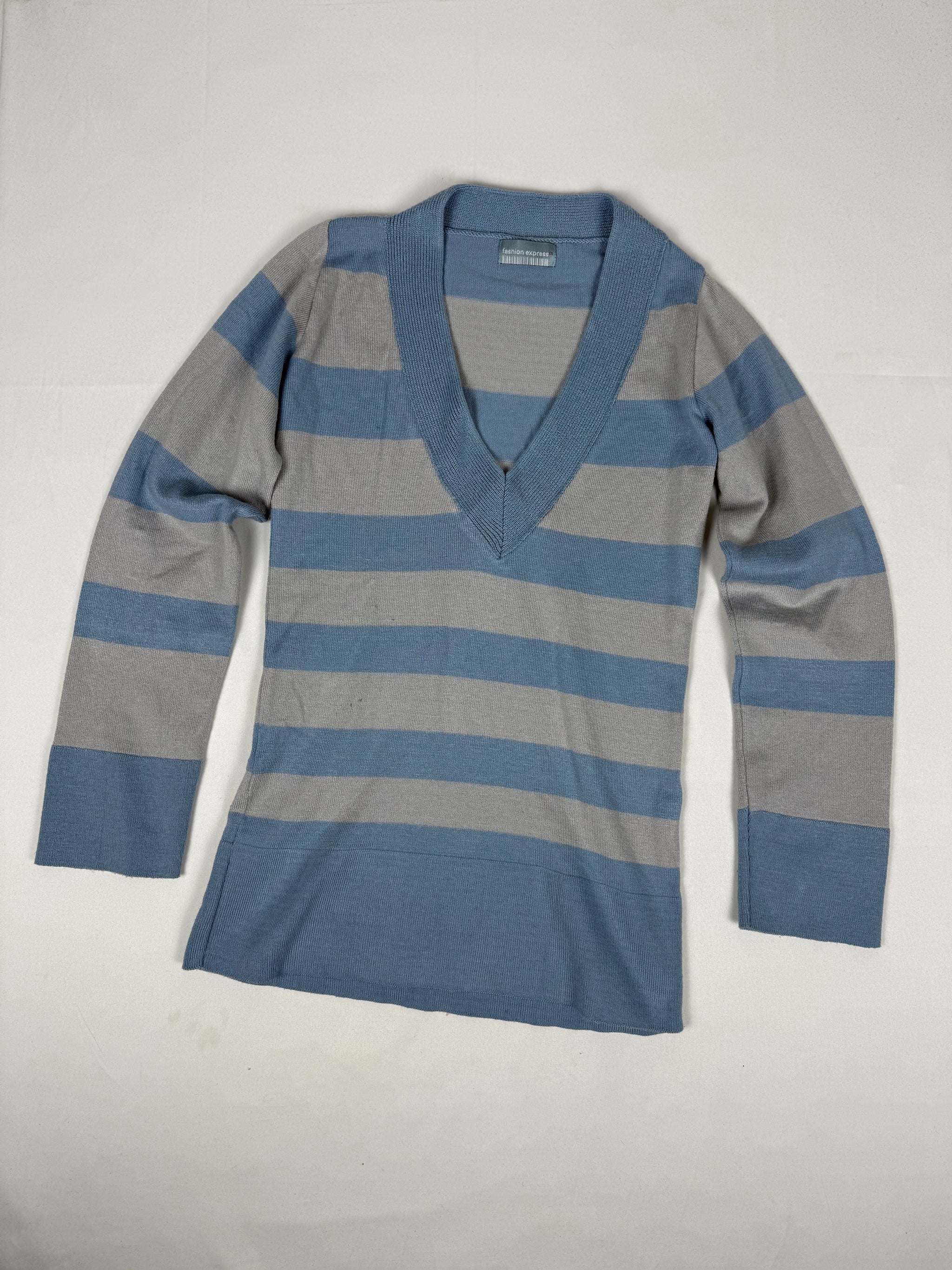Blue striped V neck striped jumper (S/M)