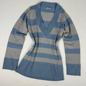 Blue striped V neck striped jumper (S/M)