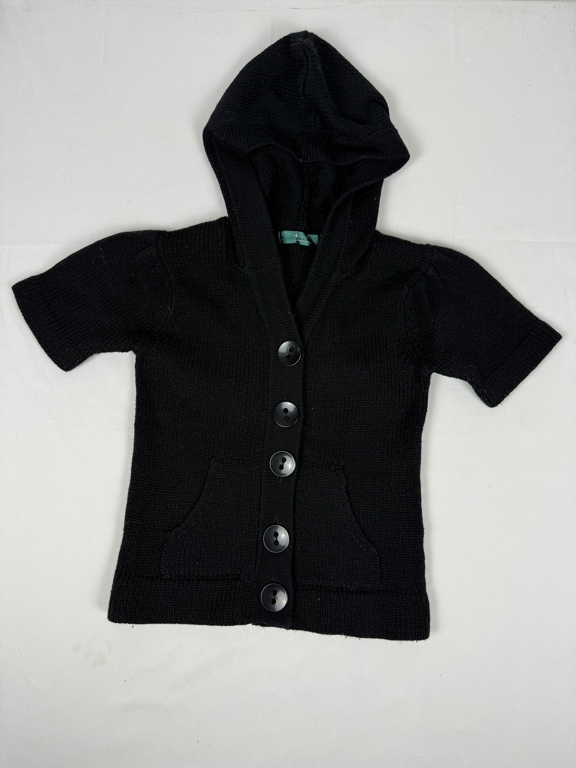 Black short sleeves hooded cardigan jumper (XS)