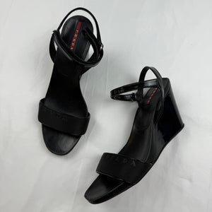 Black logo real leather wedge heels (37)