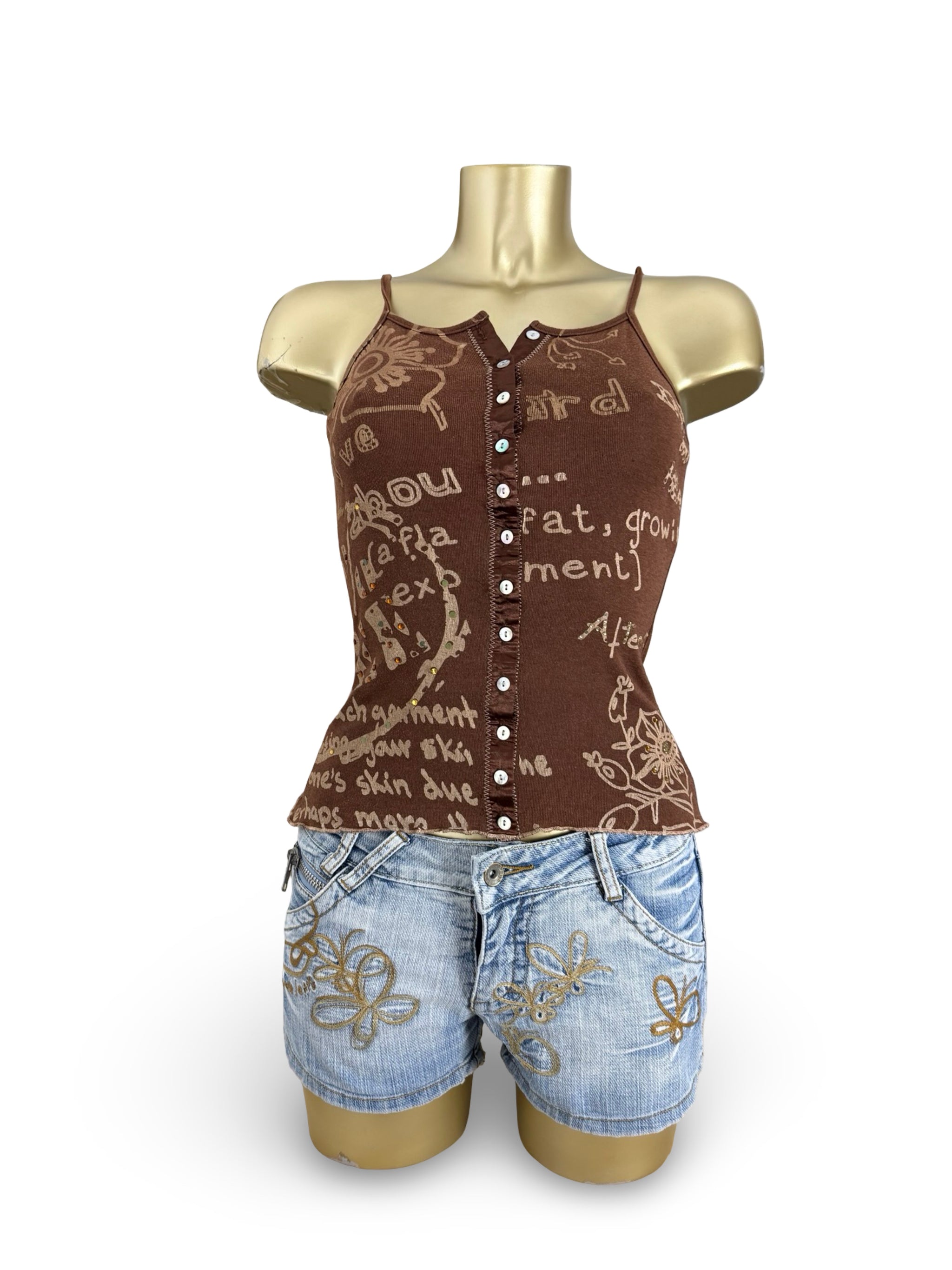 Brown tight fit cotton cami top (S)