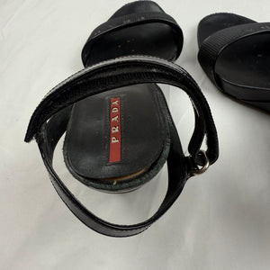 Black logo real leather wedge heels (37)