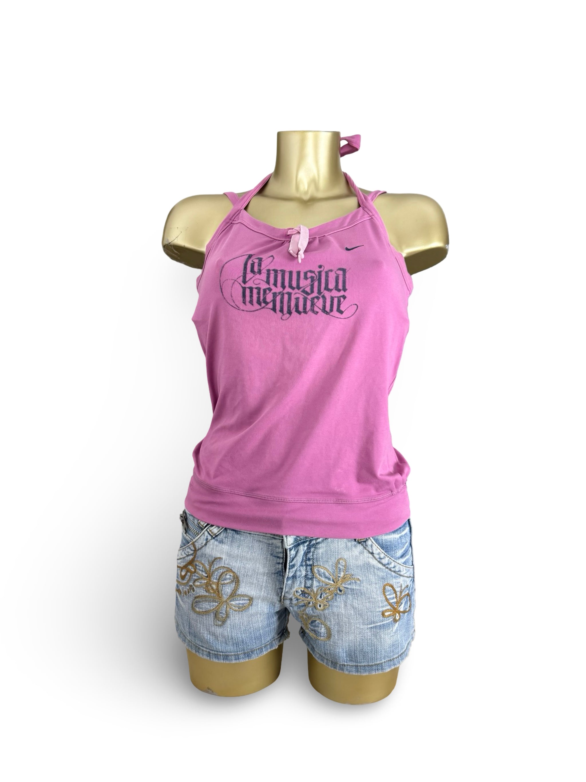 Pink activewear top with built-in bra (M)