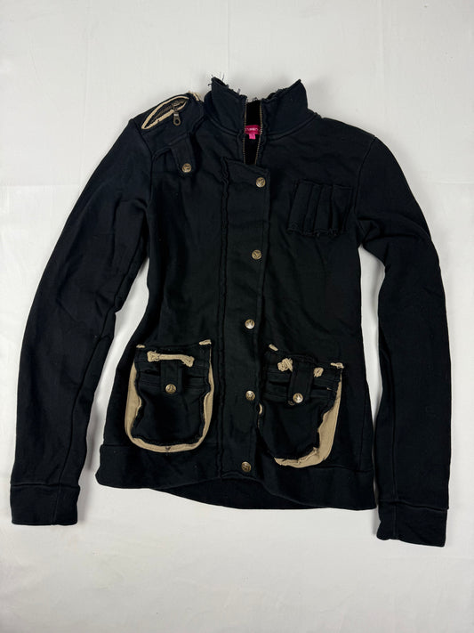 Black 100% cotton utility zip up biker jacket (M)