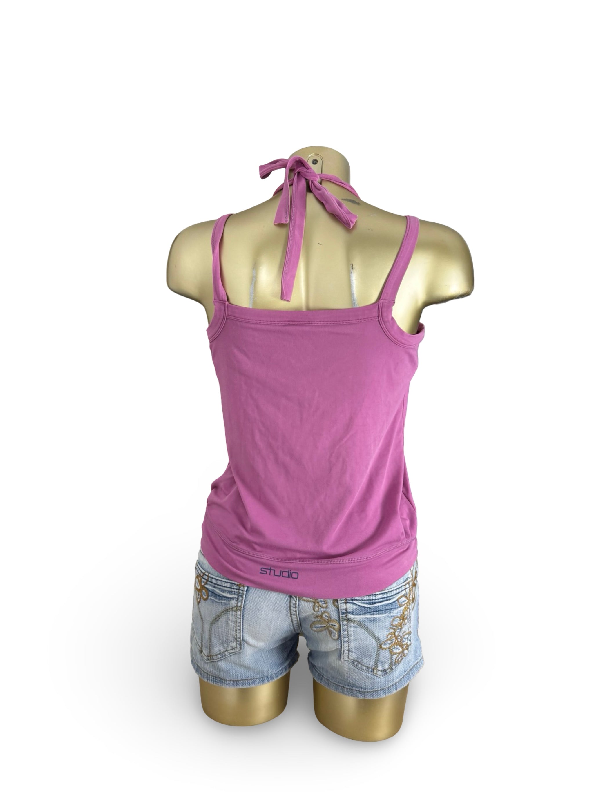 Pink activewear top with built-in bra (M)