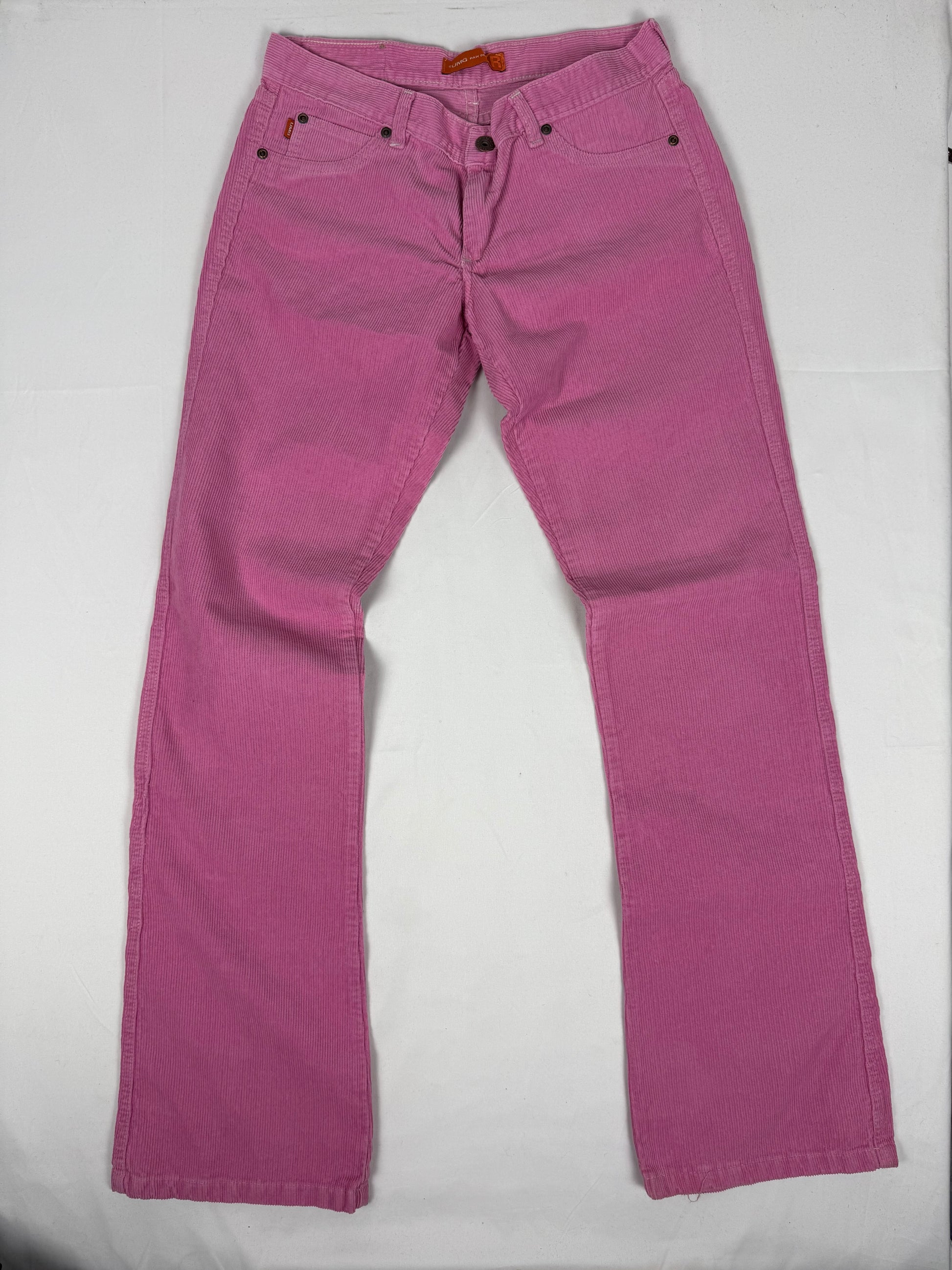 Pink velvet ribbed low rise flare bootcut pants (S/M)