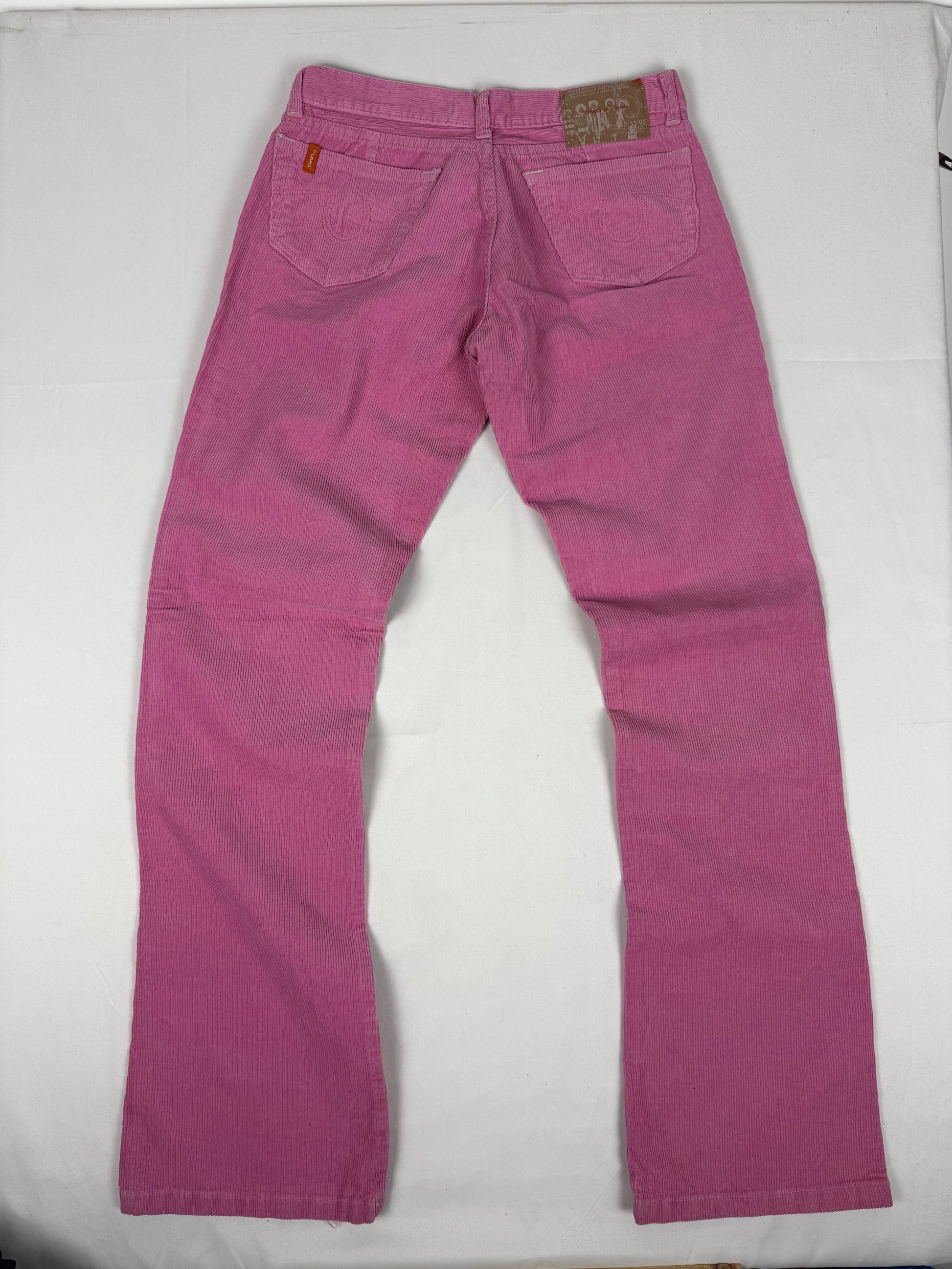 Pink velvet ribbed low rise flare bootcut pants (S/M)