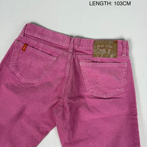Pink velvet ribbed low rise flare bootcut pants (S/M)