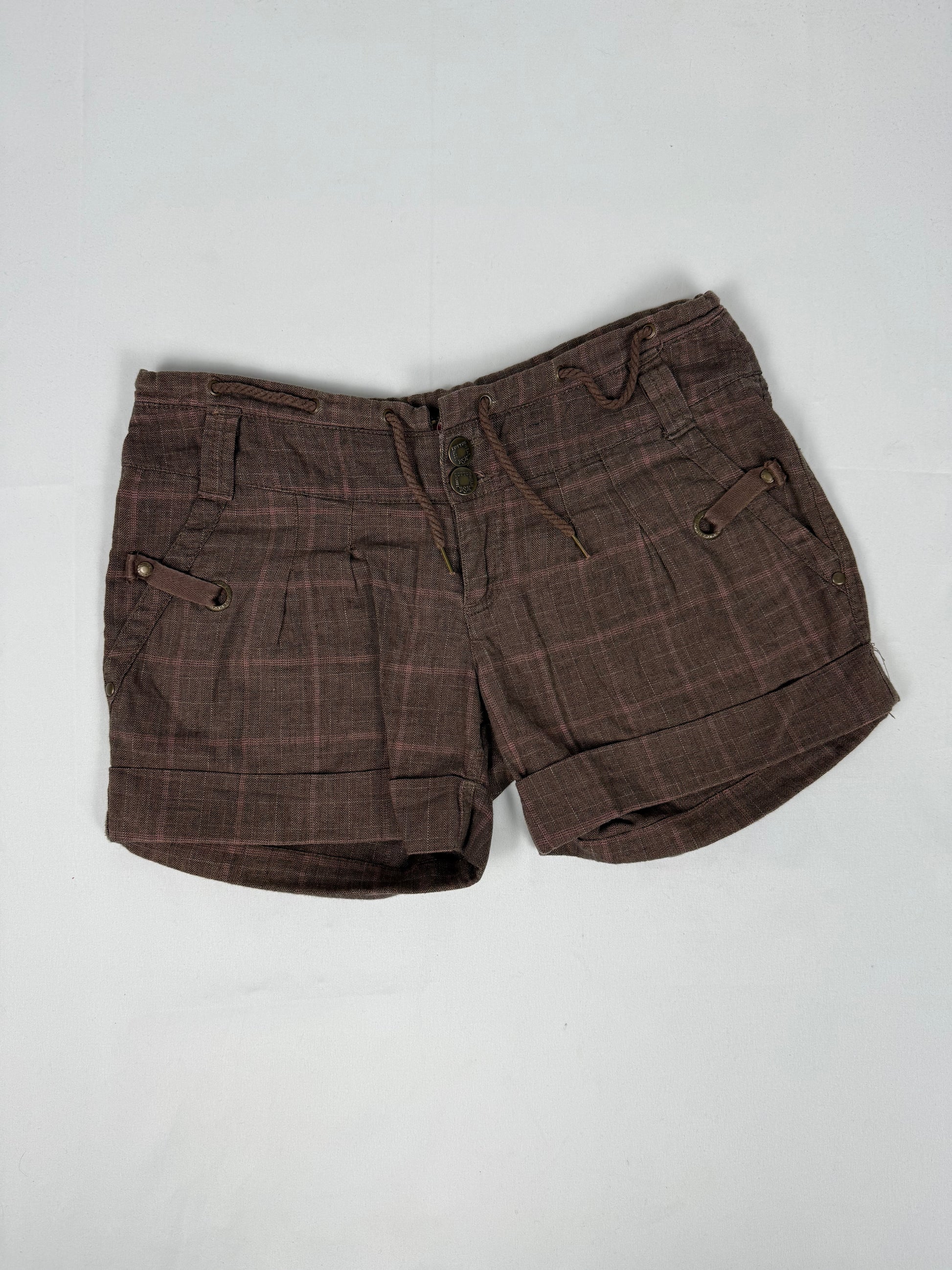 Brown check print low rise mini short (S)