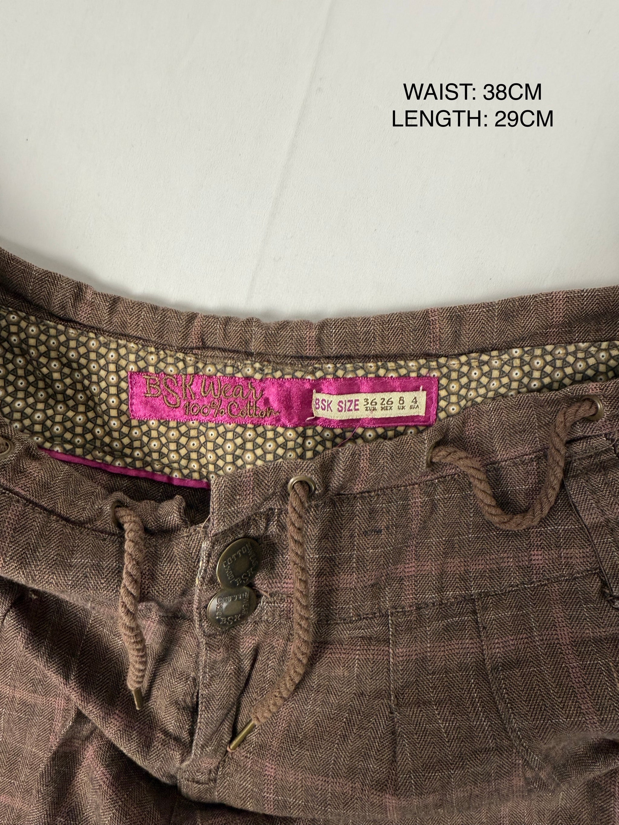Brown check print low rise mini short (S)