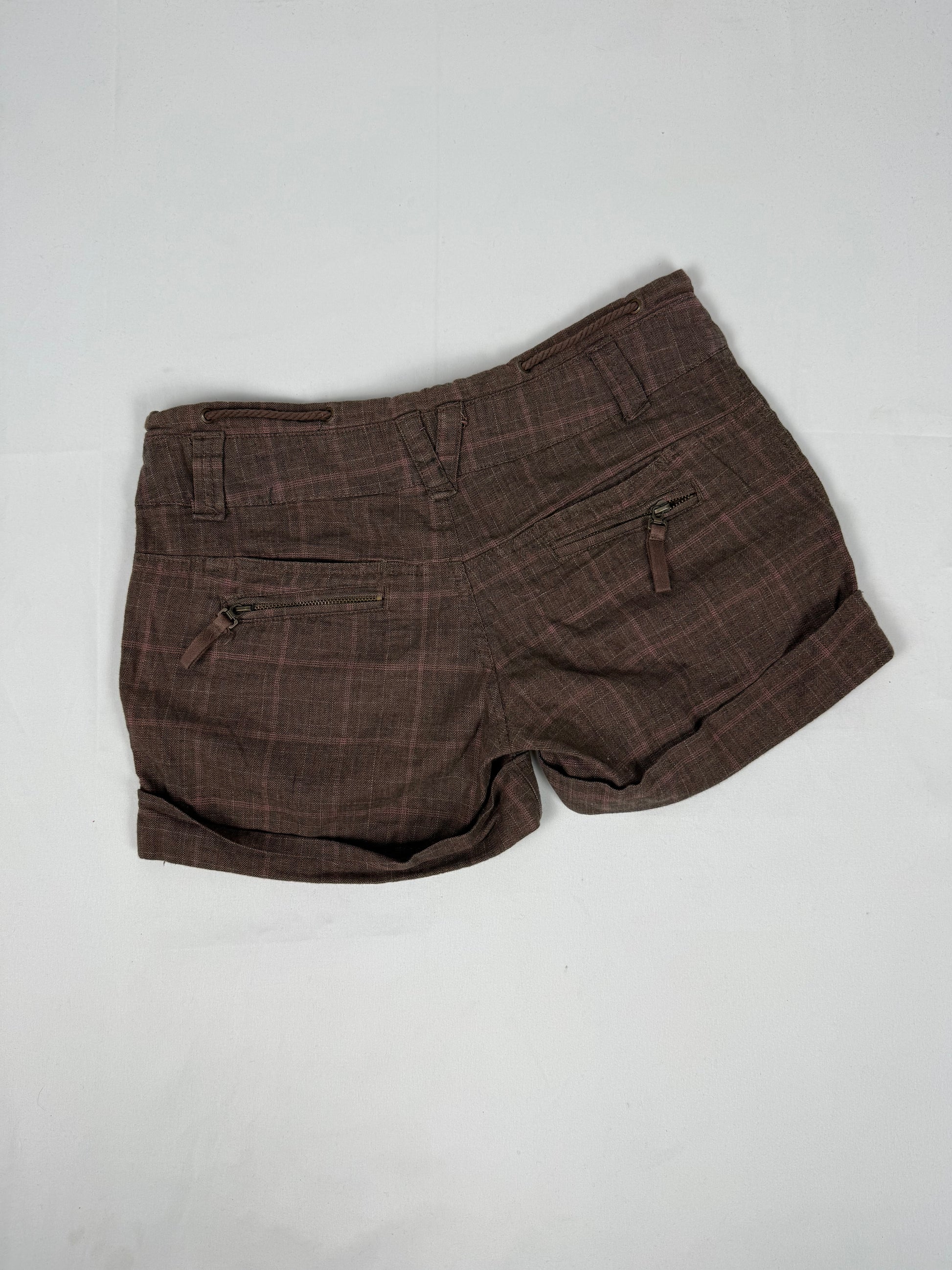 Brown check print low rise mini short (S)
