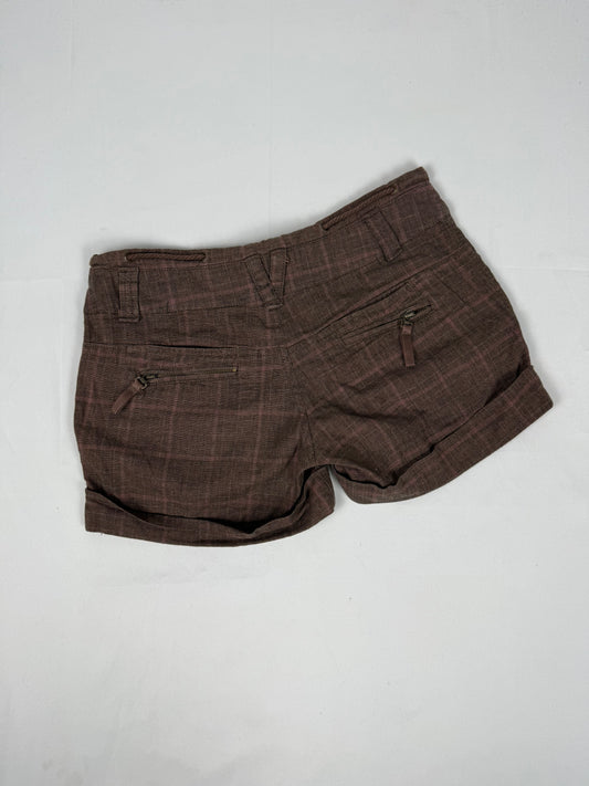 Brown check print low rise mini short (S)
