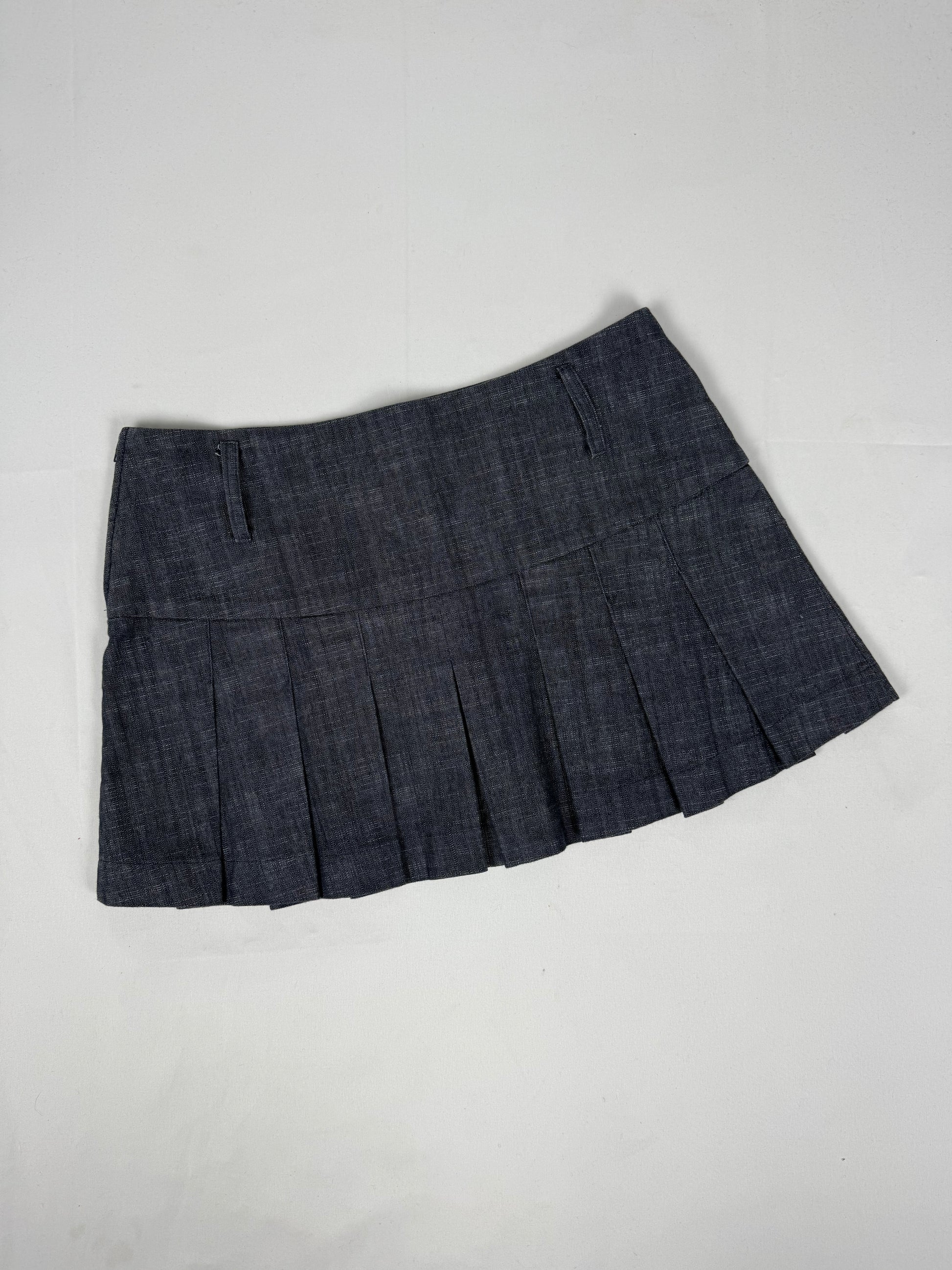 Navy low rise denim pleated mini skirt (S/M)