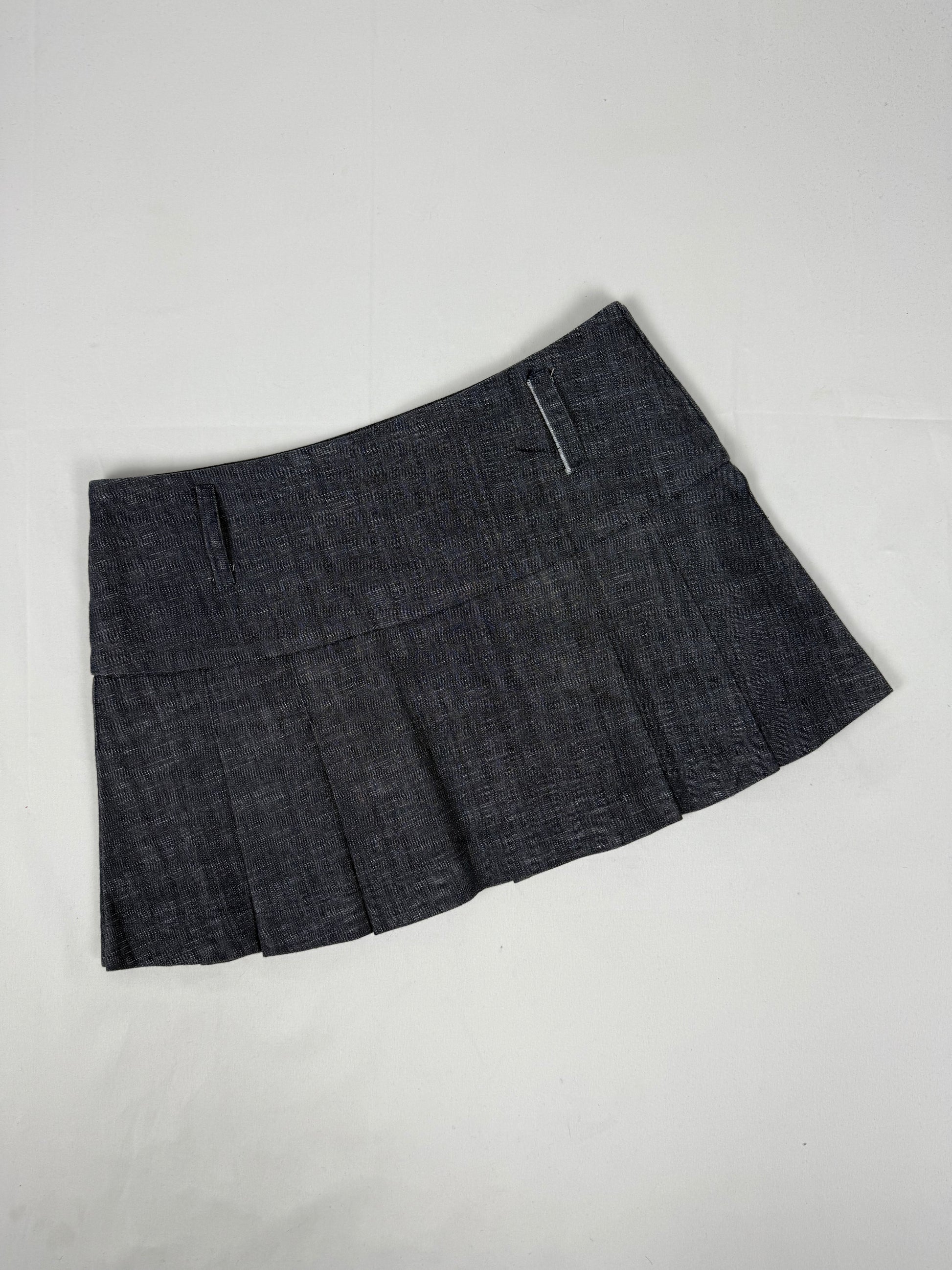 Navy low rise denim pleated mini skirt (S/M)