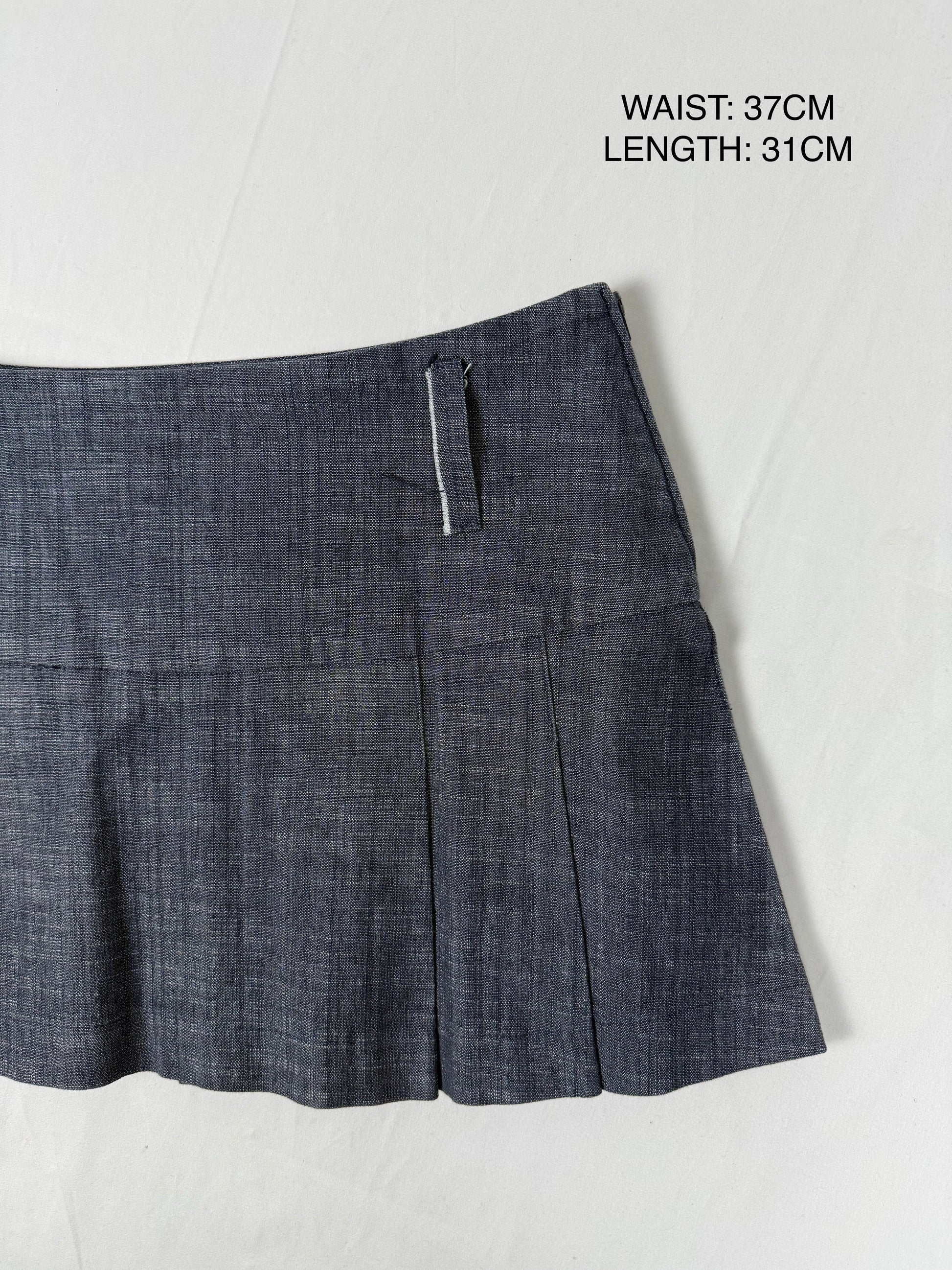 Navy low rise denim pleated mini skirt (S/M)