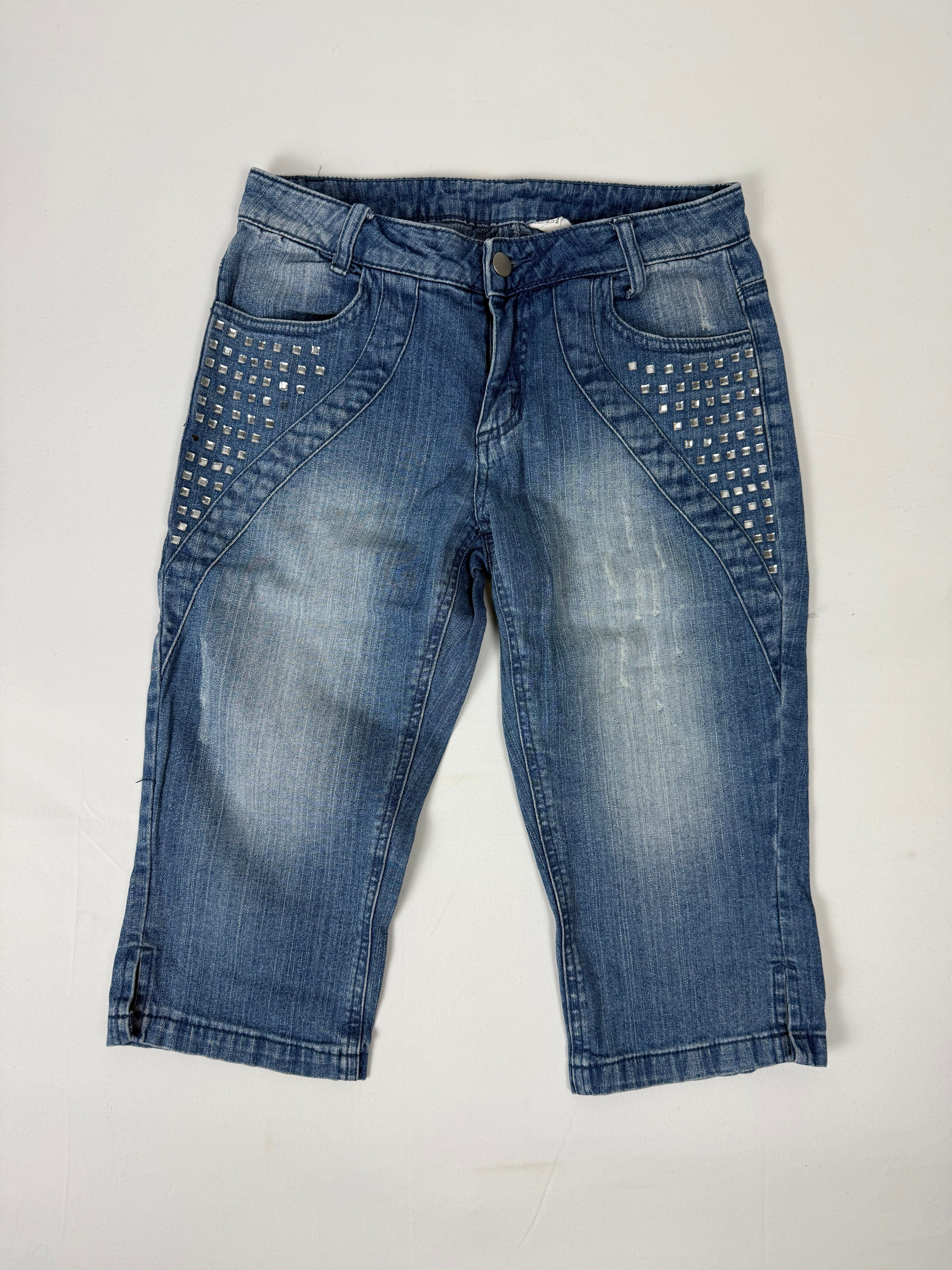 Pantalon droit taille basse en jean noir (XS)