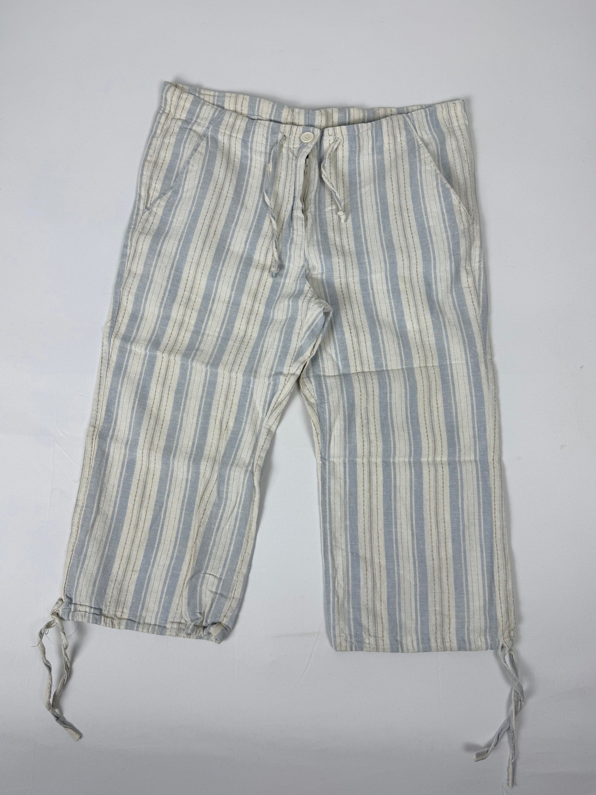 White striped linen capri pants (M)