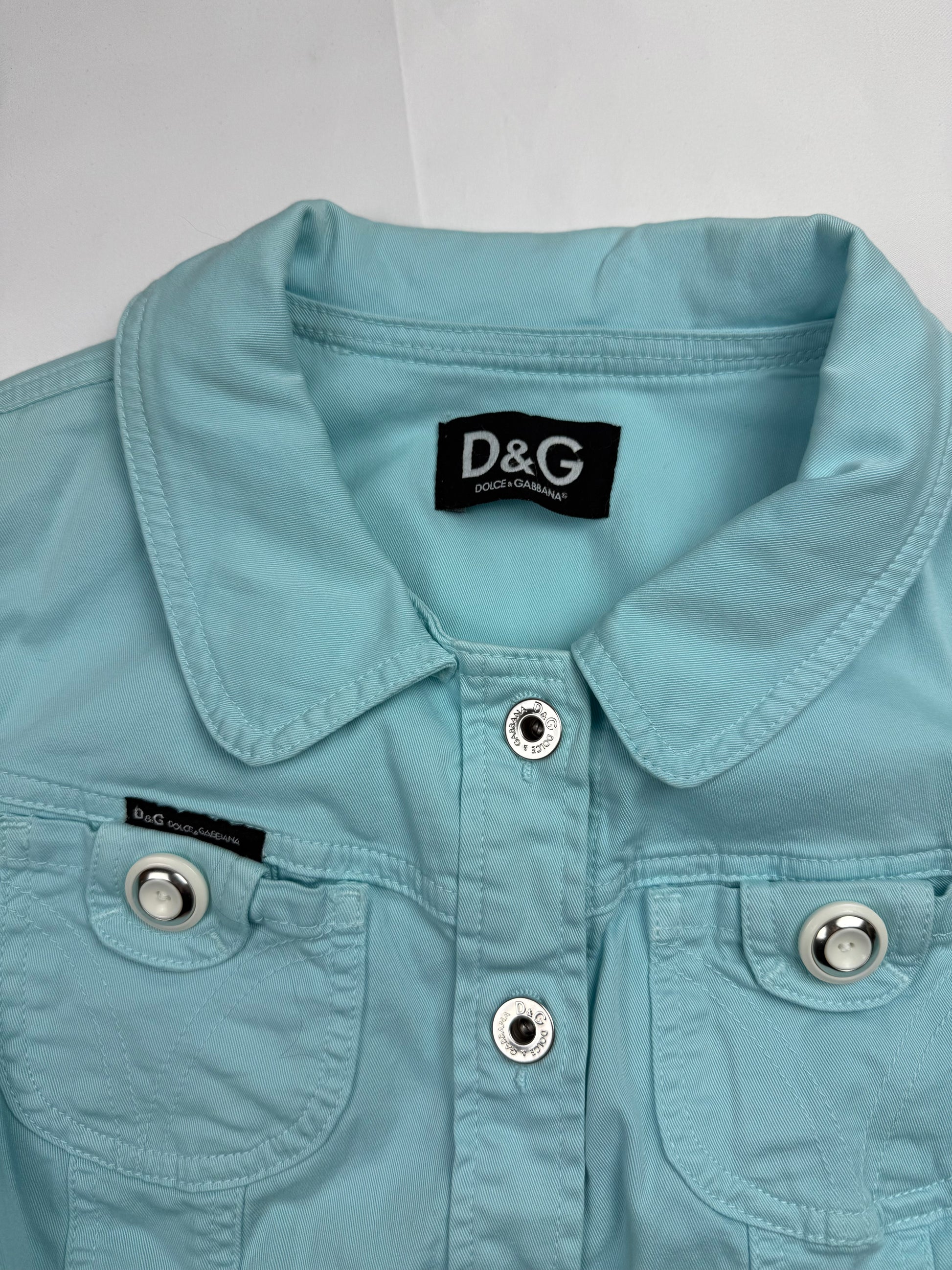 Blue denim zip up tight fit biker jacket (XS)