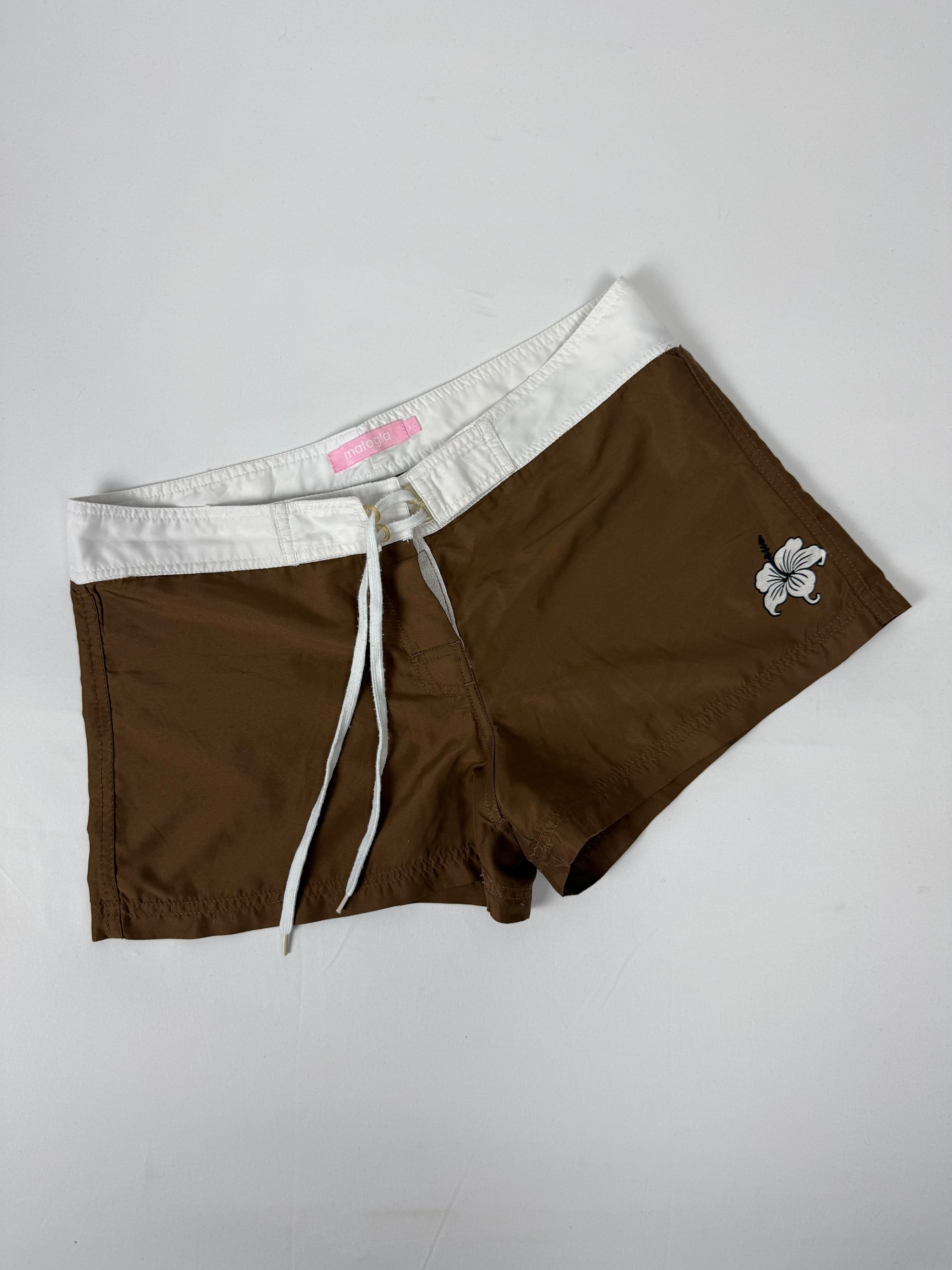 Brown beachwear low rise mini short (XL)