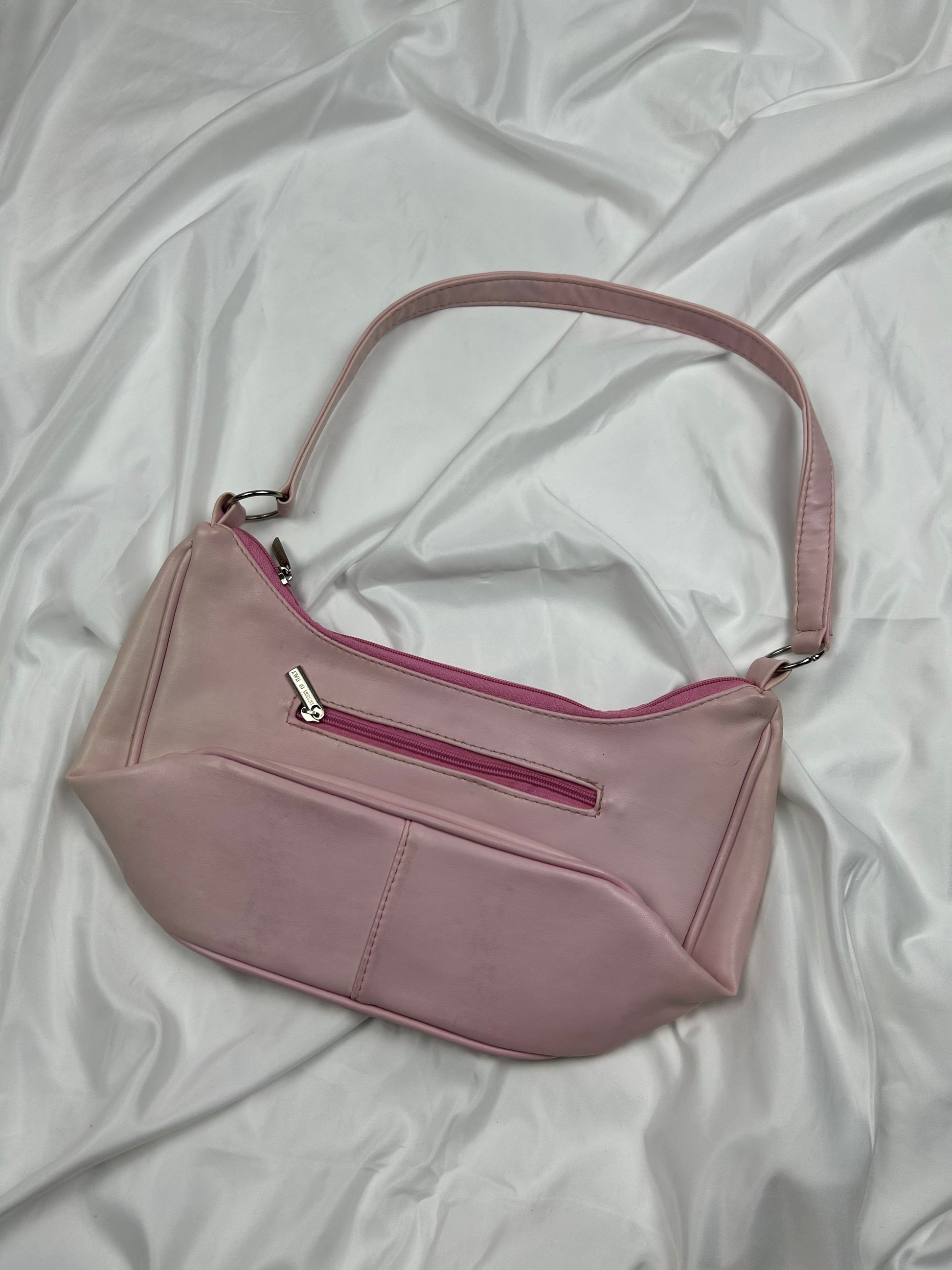 Baby pink pvc leather small besace shoulder bag