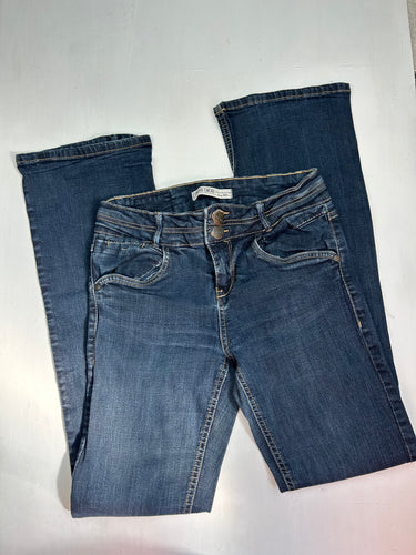 Navy low waist denim flare pants (XS)