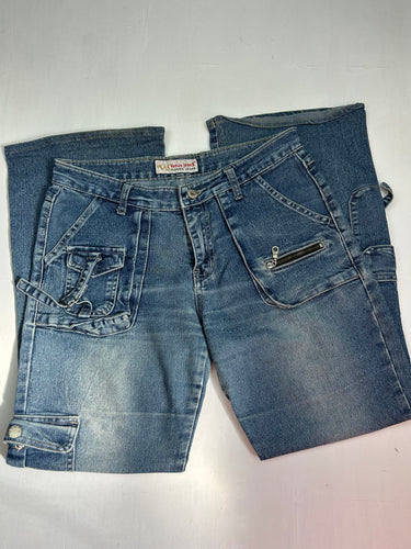 Blue low waist denim cargo baggy pants (S/M)