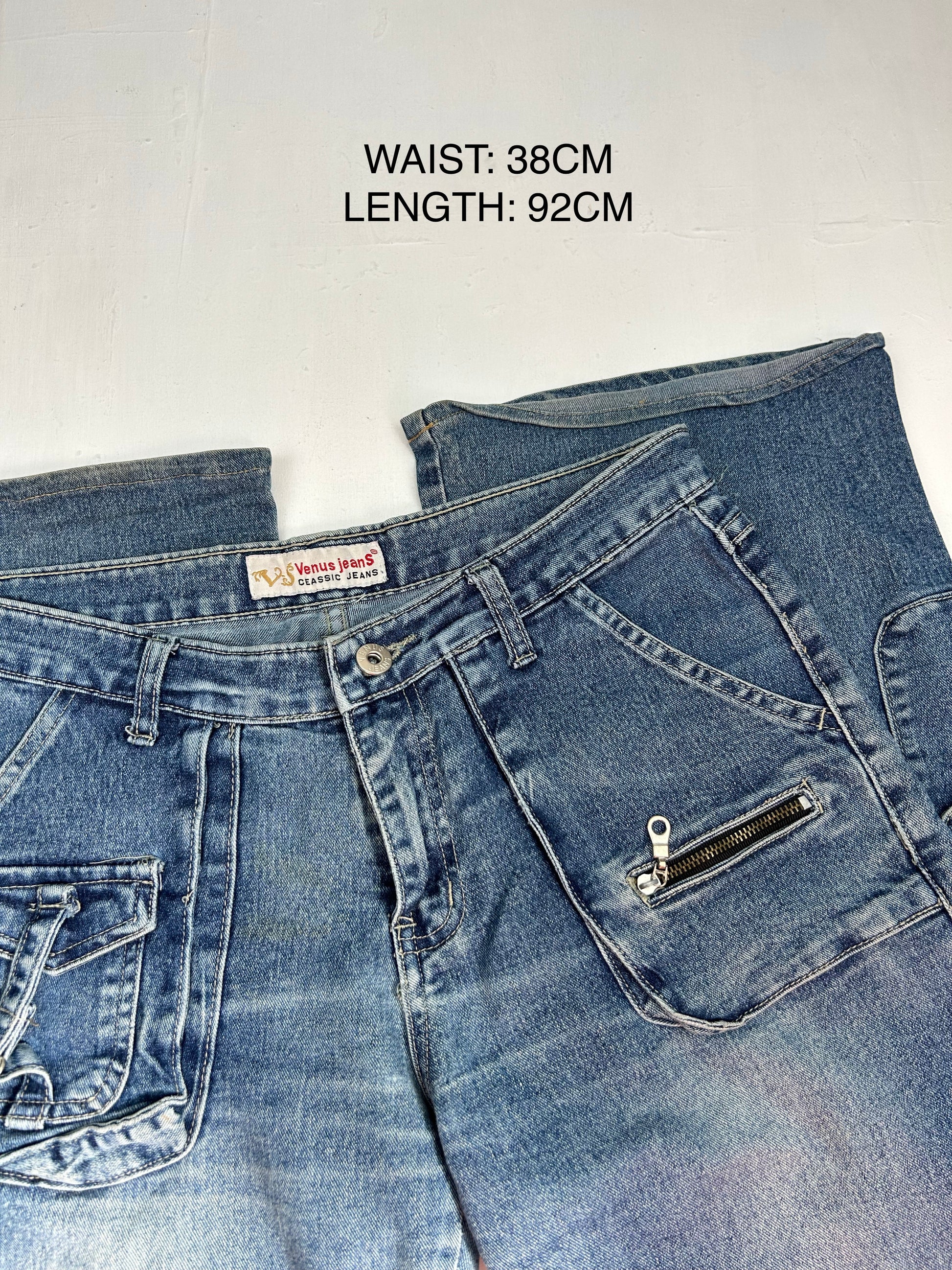 Blue low waist denim cargo baggy pants (S/M)