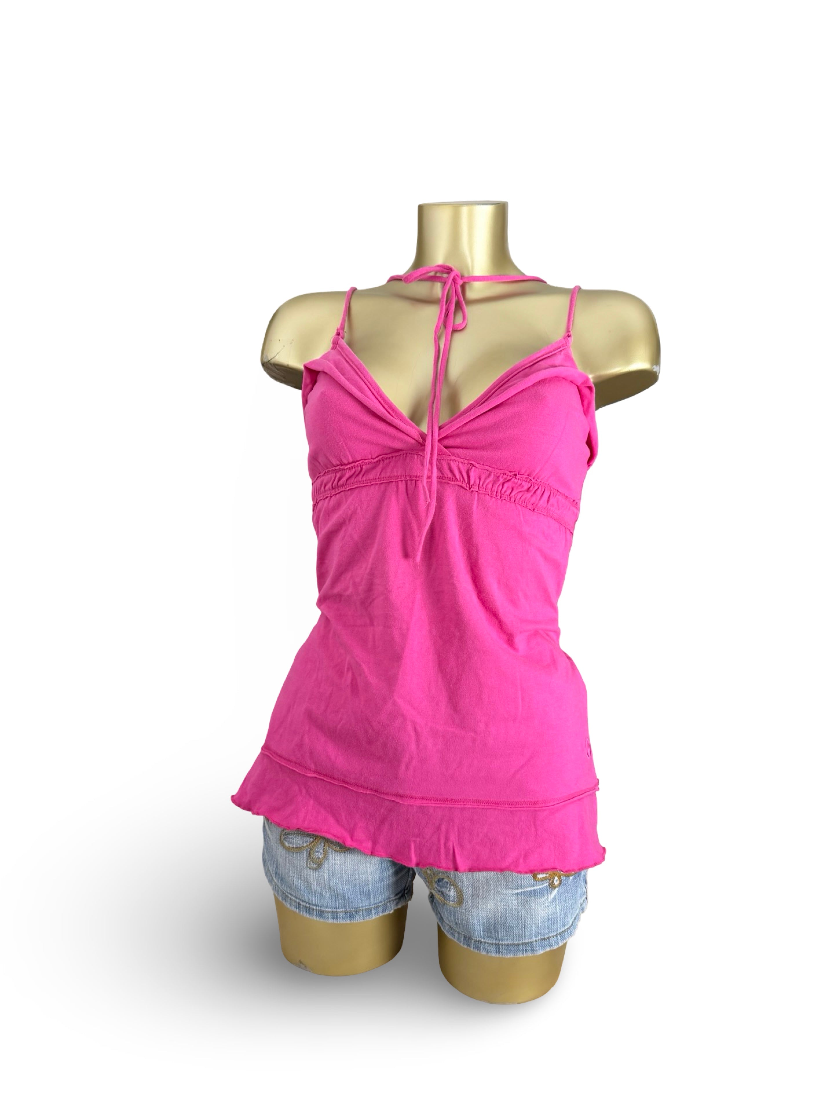Pink 100% cotton tie up top (M)